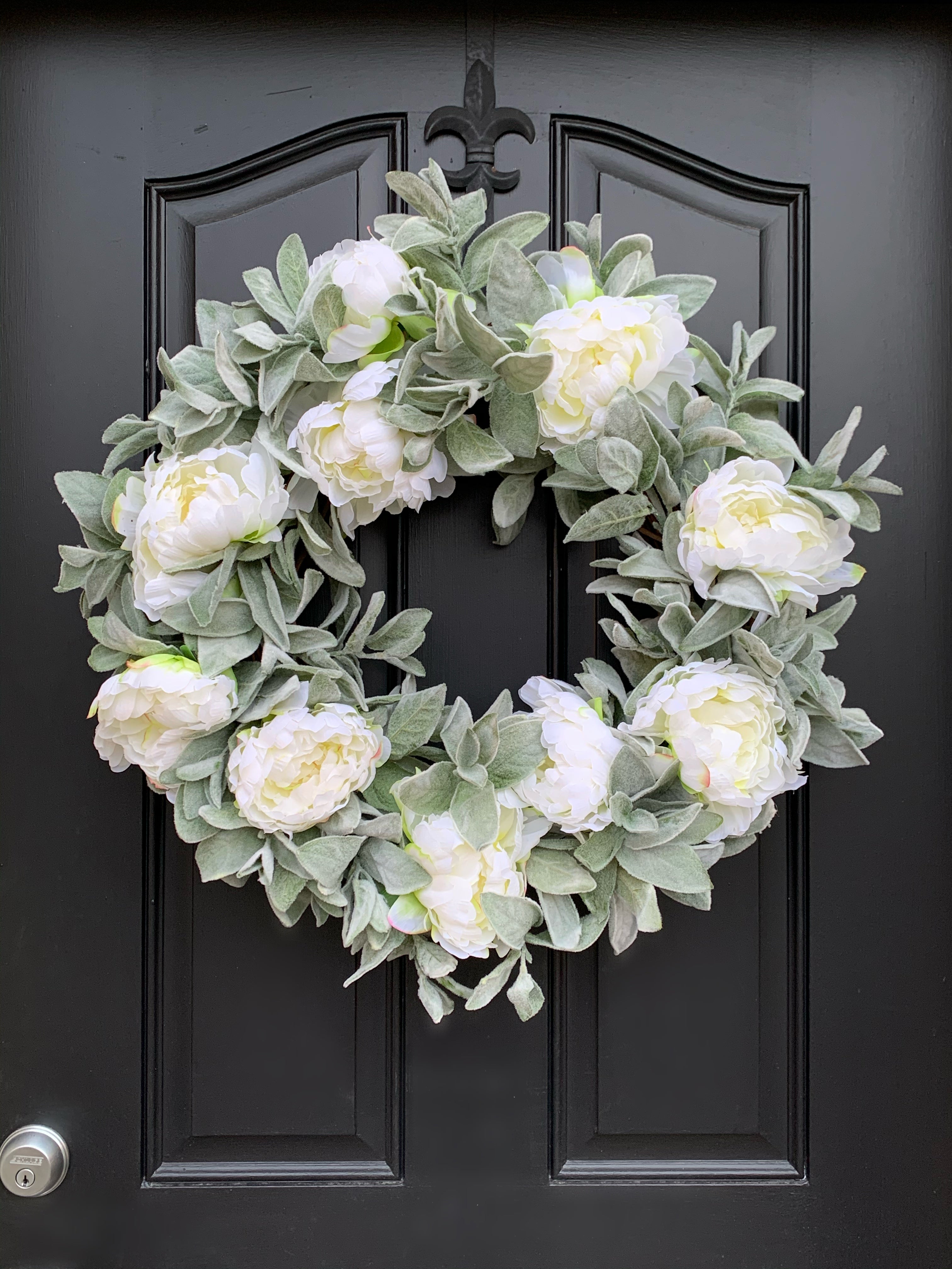 White Flower and Lambs Ear Wedding Wreath