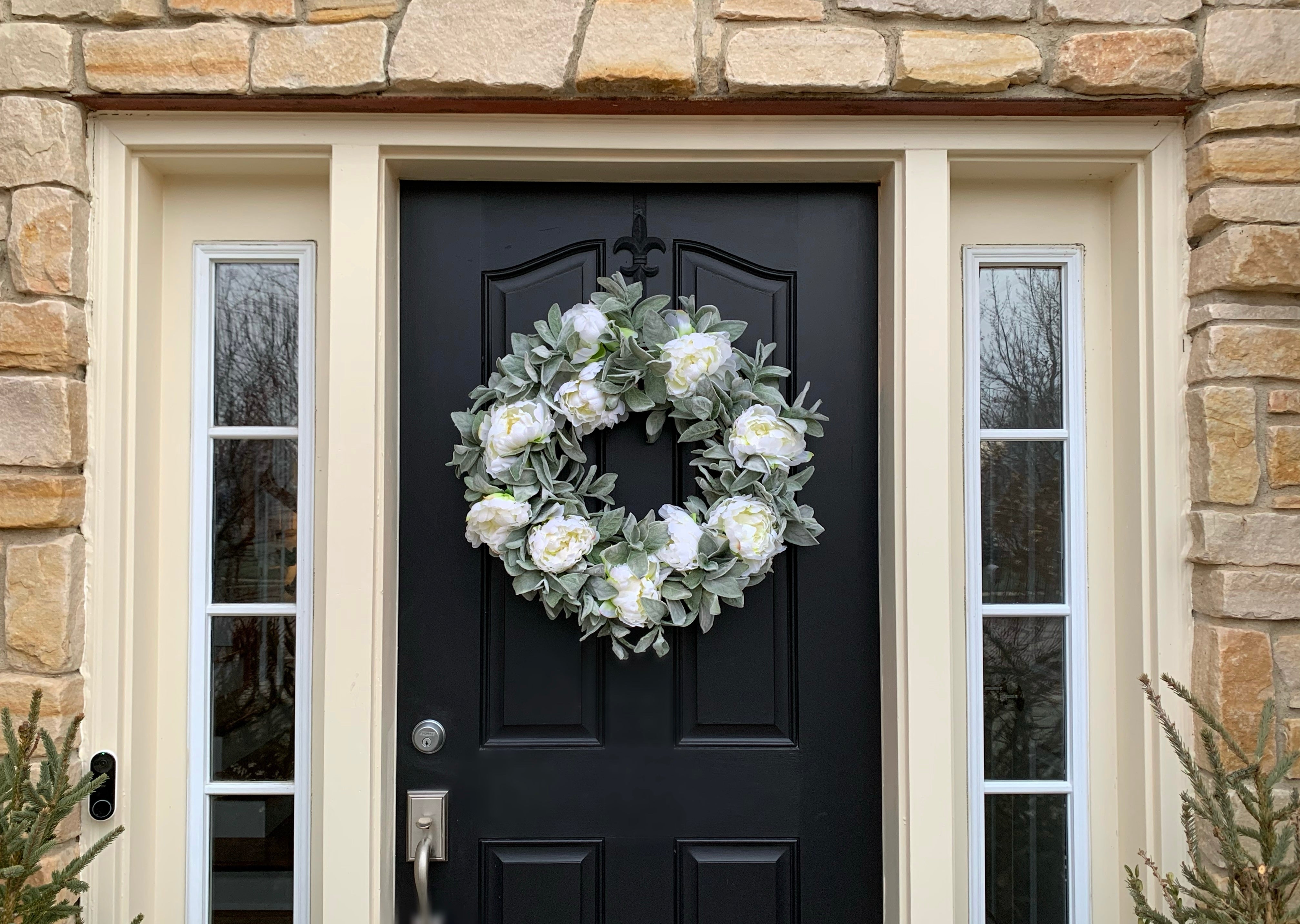 White Peony & Lamb's Ear Wreath