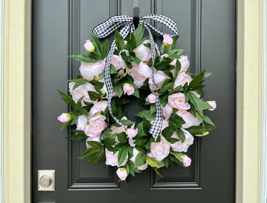 Light Pink Peony Wreath with Ribbon - TwoInspireYou