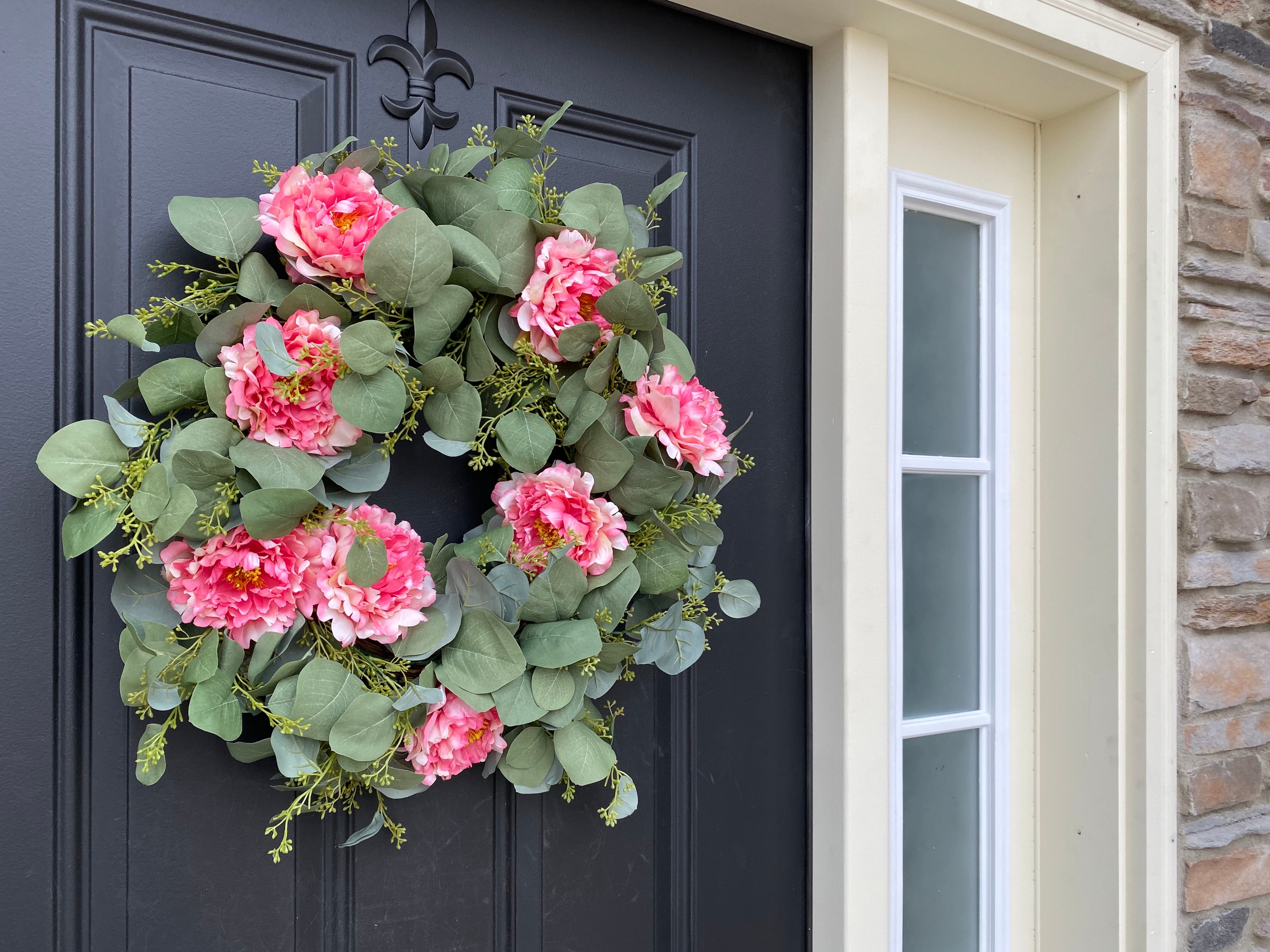 Blushing Summer Garden Wreath with Eucalyptus