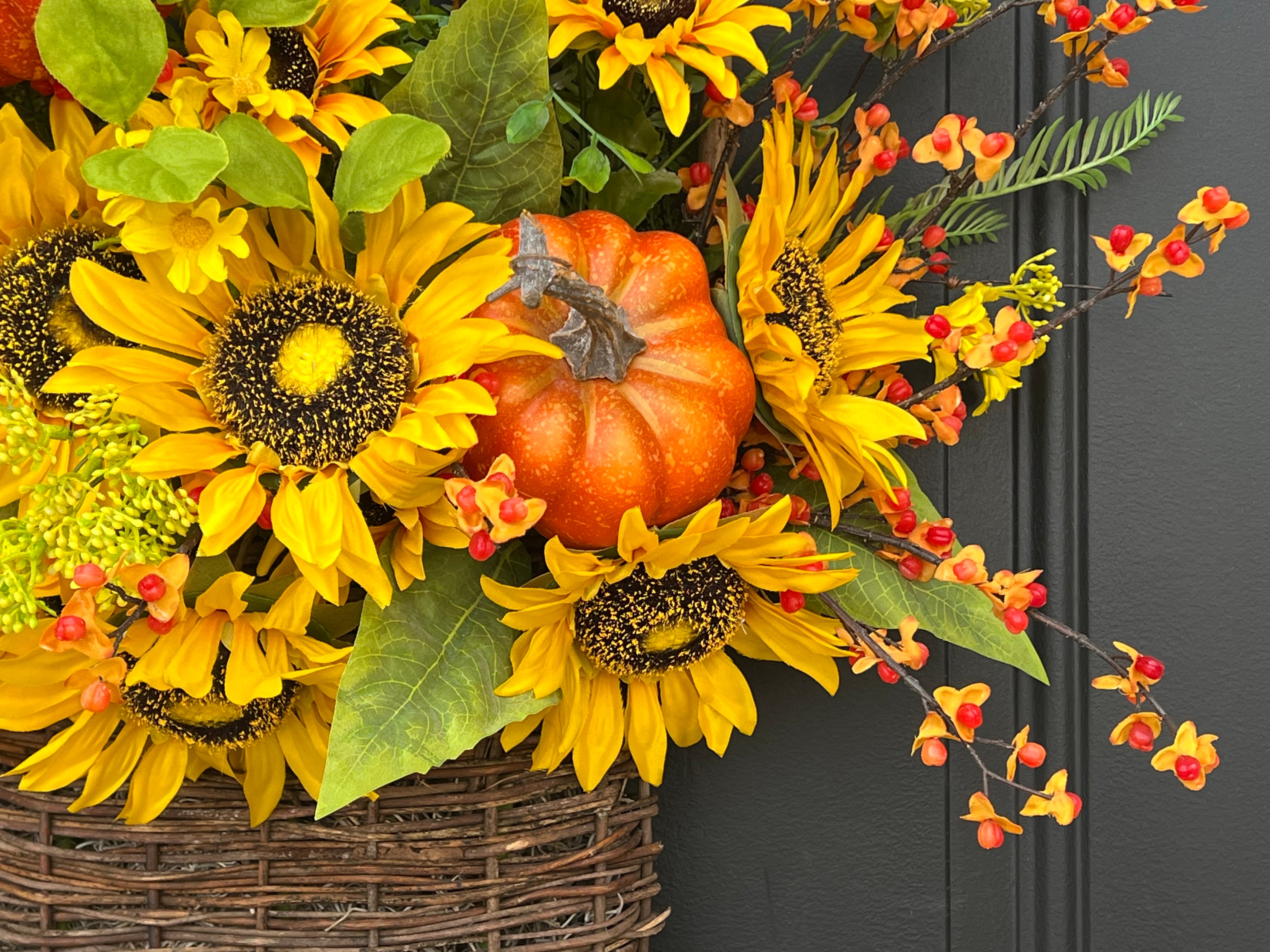 Fall Sunflower Basket with Bittersweet and Pumpkin - TwoInspireYou Fall Sunflower Basket with Bittersweet and Pumpkin - TwoInspireYou