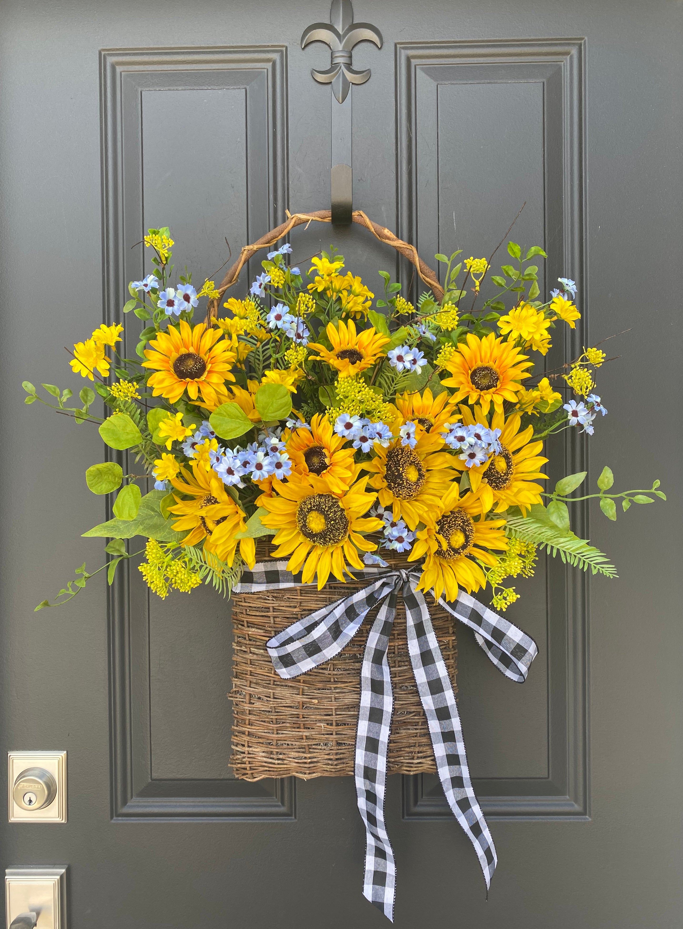 Forget Me Not and Sunflower Basket Wreath