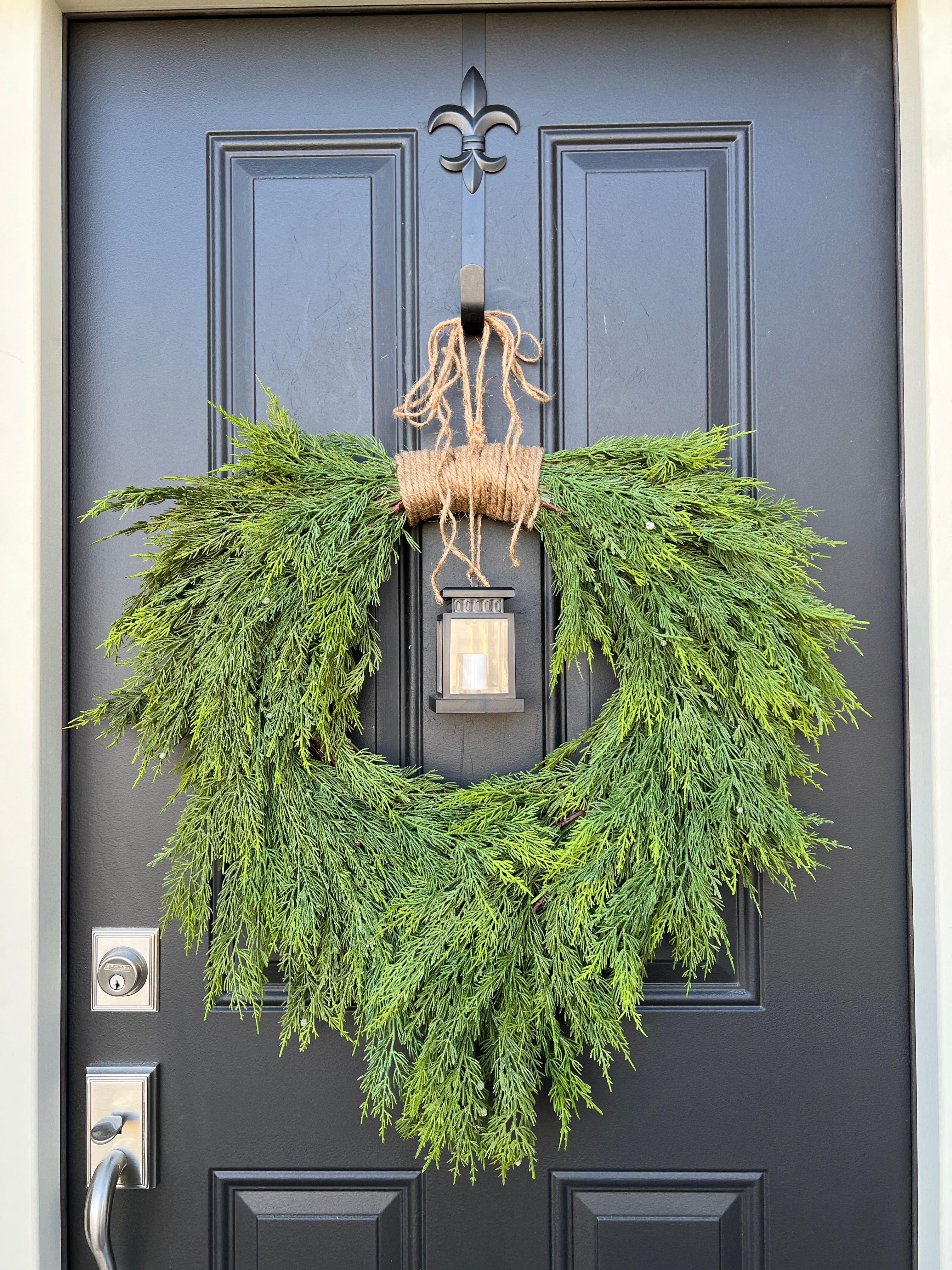 Christmas Juniper and Cedar Wreath with Lantern