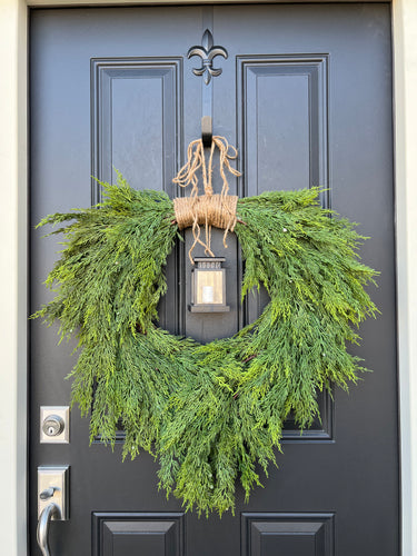 Christmas Cedar Wreath with Lantern - TwoInspireYou