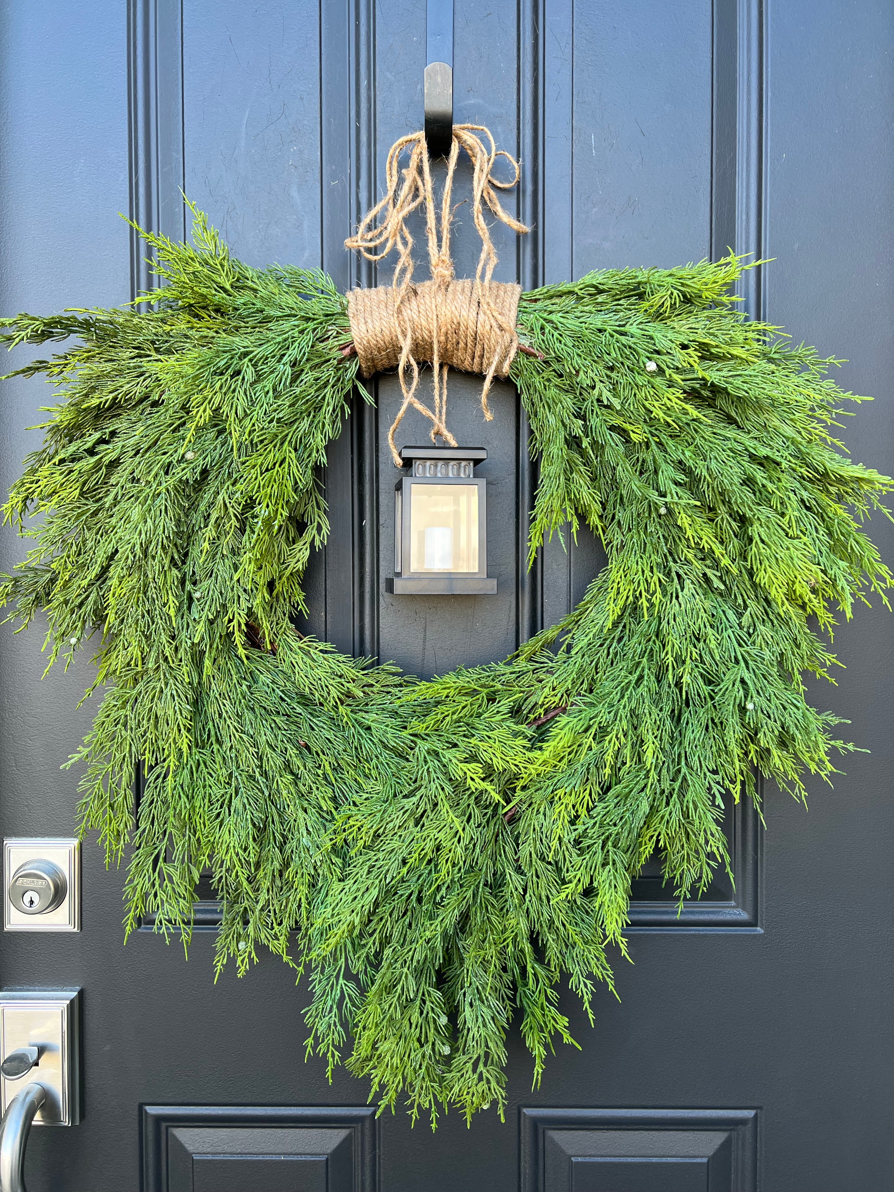 Christmas Juniper and Cedar Wreath with Lantern