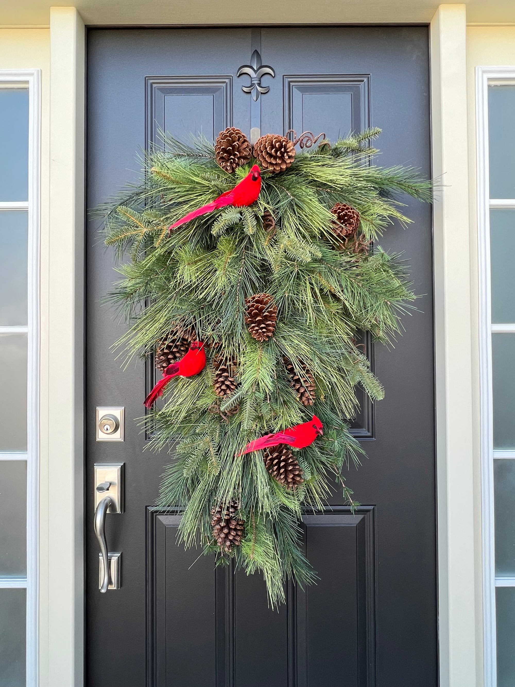 The Beauty of Winter Teardrop Wreath, Majestic Pine and Pinecone Teardrop Swag for Door
