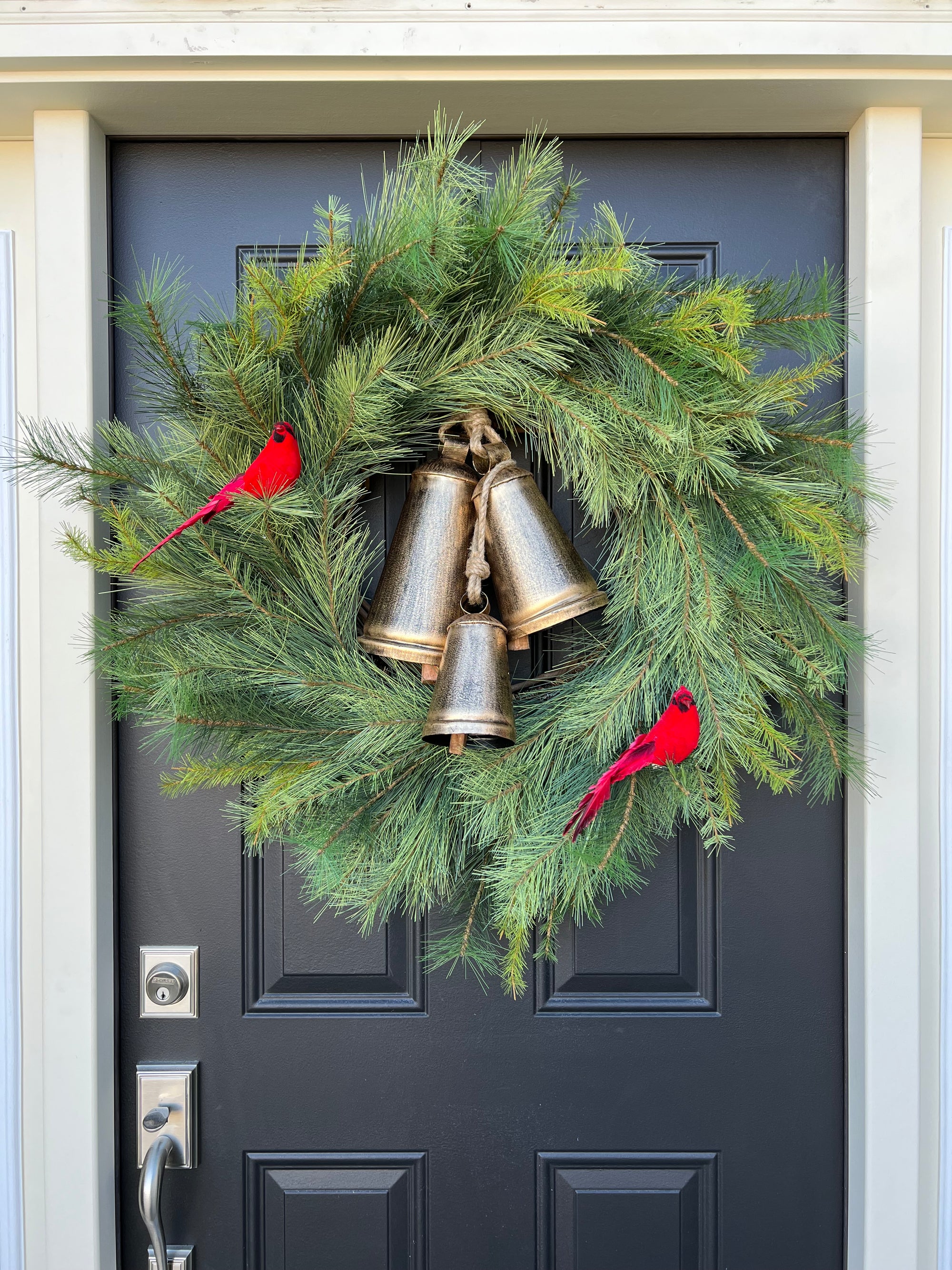 Pine Wreath with Decorative Bells - I'll Be Home for Christmas