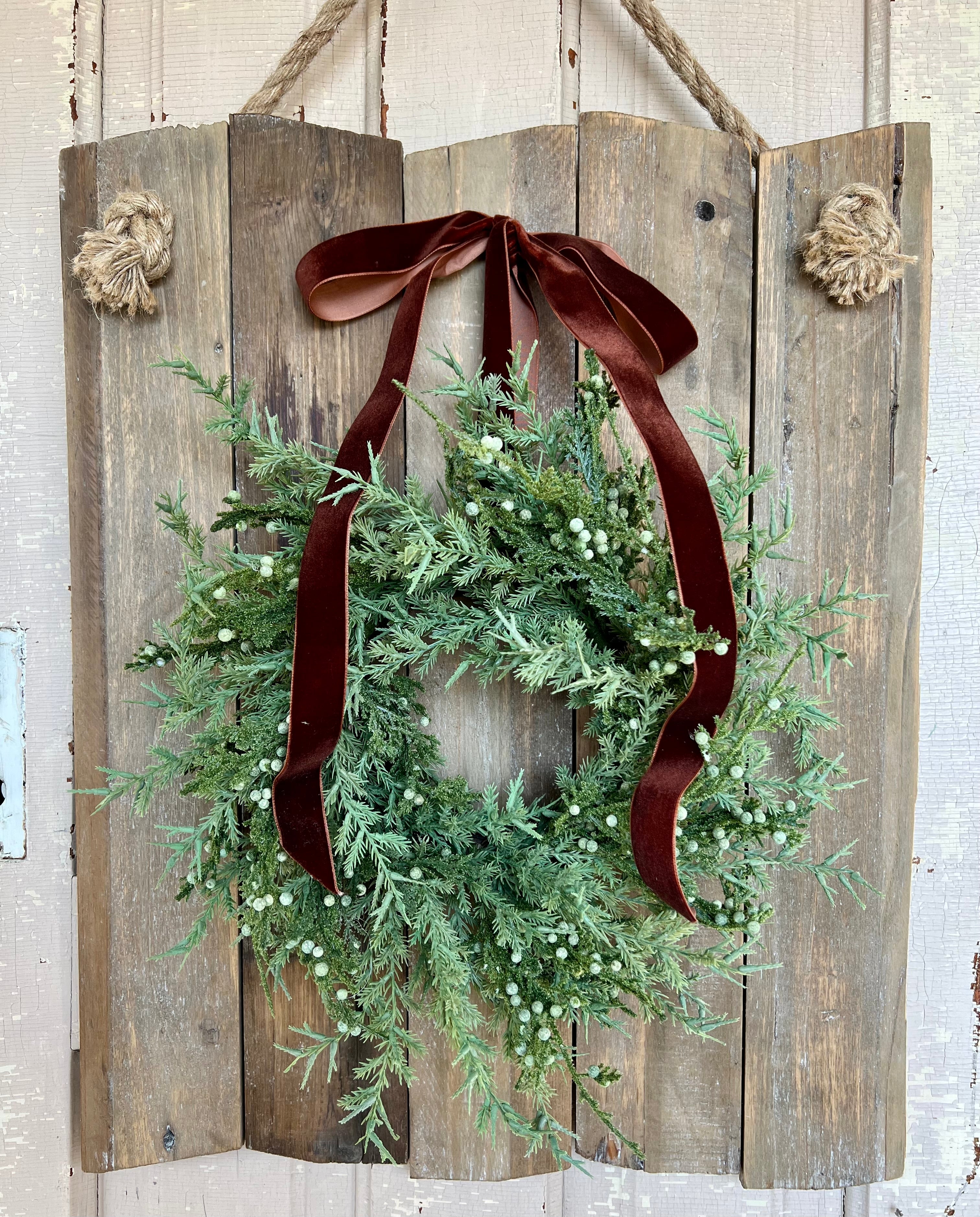 Mini Juniper Window Wreath for Christmas