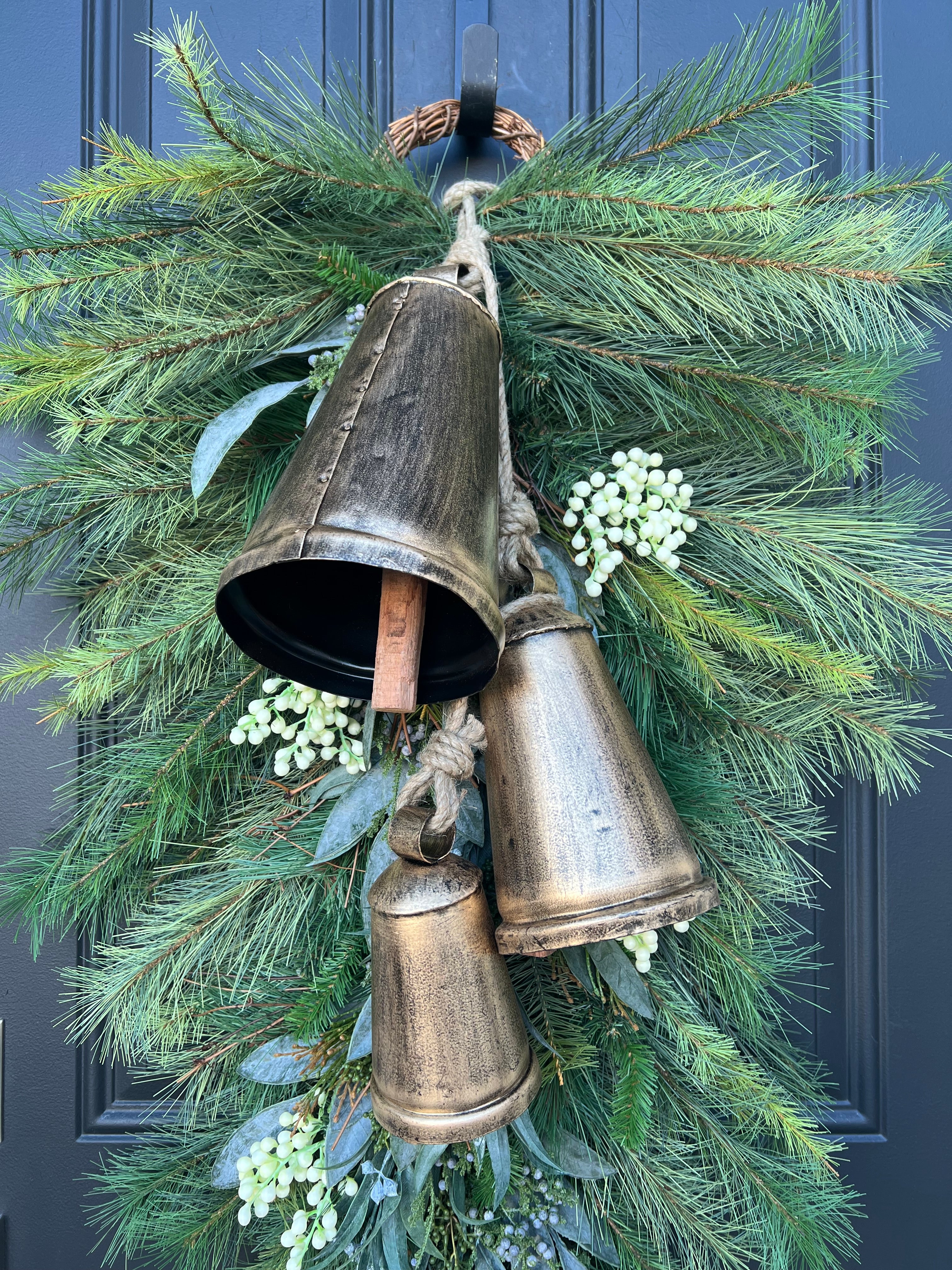Jingle Bells Pine Swag Wreath, Jingle All the Way, Gold Hanging Bells -  TwoInspireYou