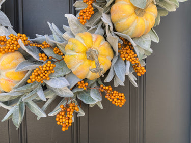 Lamb's Ear and Mustard Pumpkin Wreath - TwoInspireYou