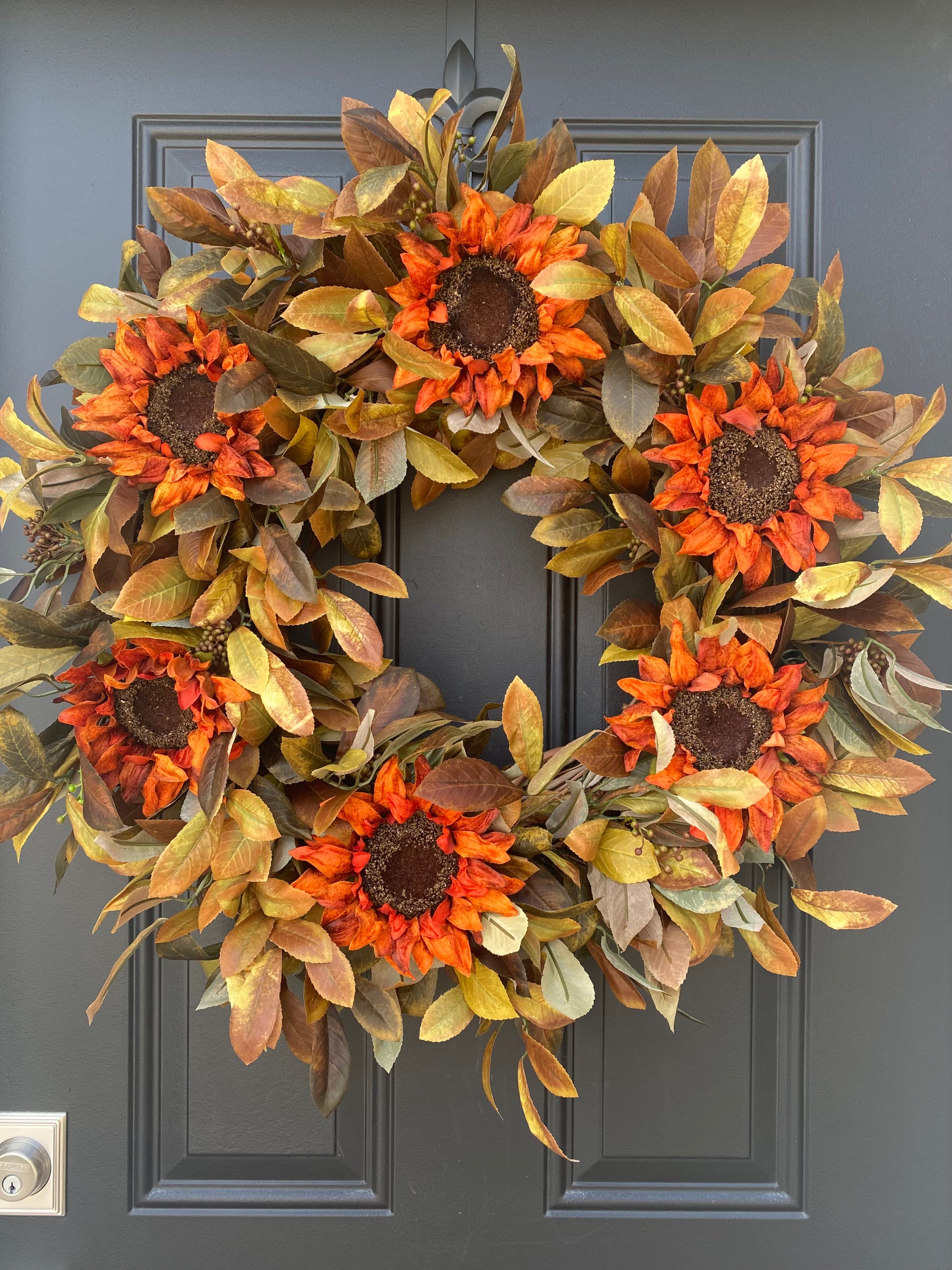 Rust Sunflower and Fall Foliage Wreath