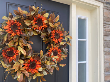 Rust Sunflower and Fall Foliage Wreath - TwoInspireYou