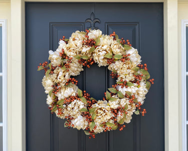 Cozy Autumn Cream Peony Wreath - TwoInspireYou