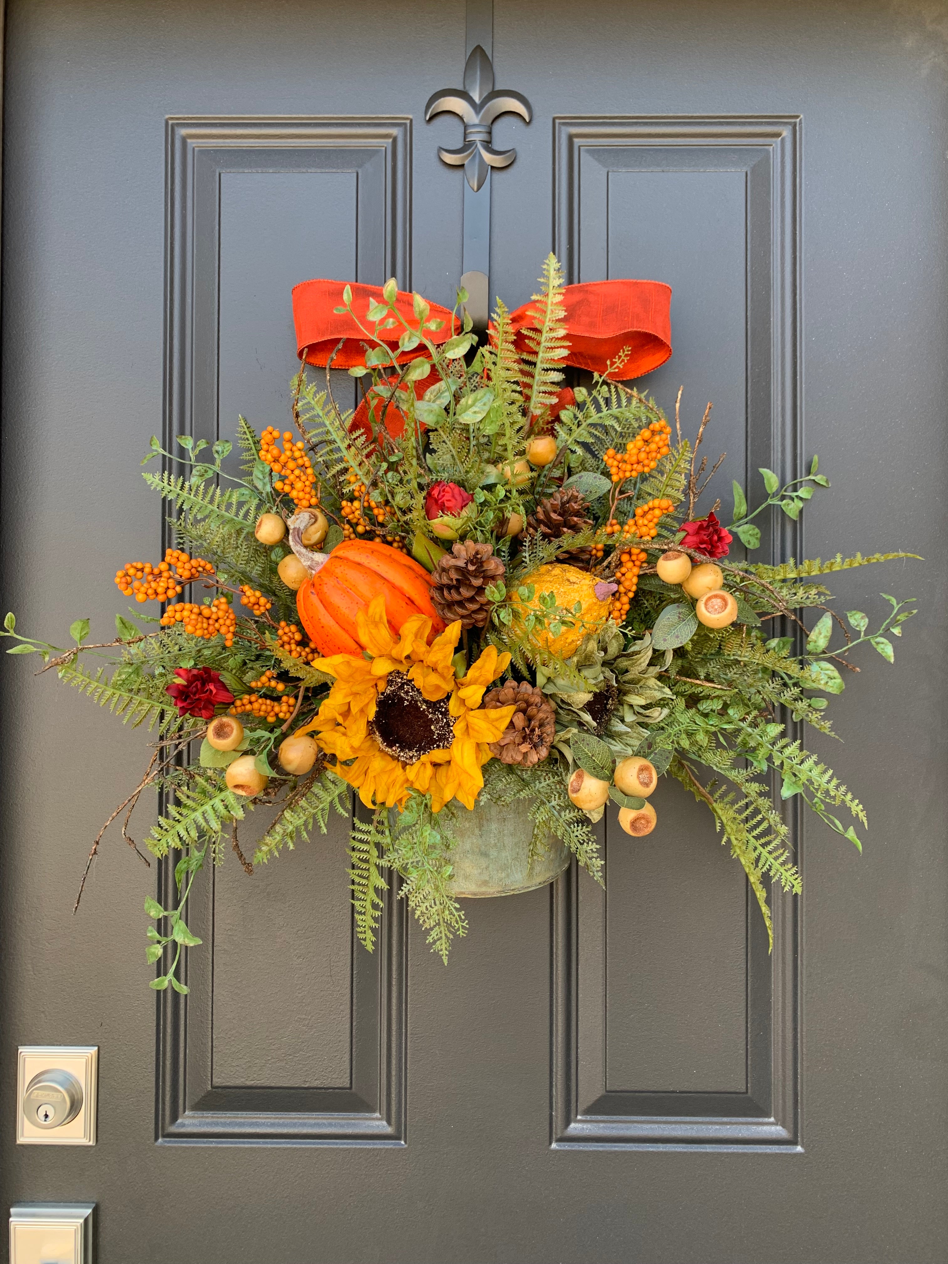 Sunflower, Pumpkin and Gourd Bucket Wreath