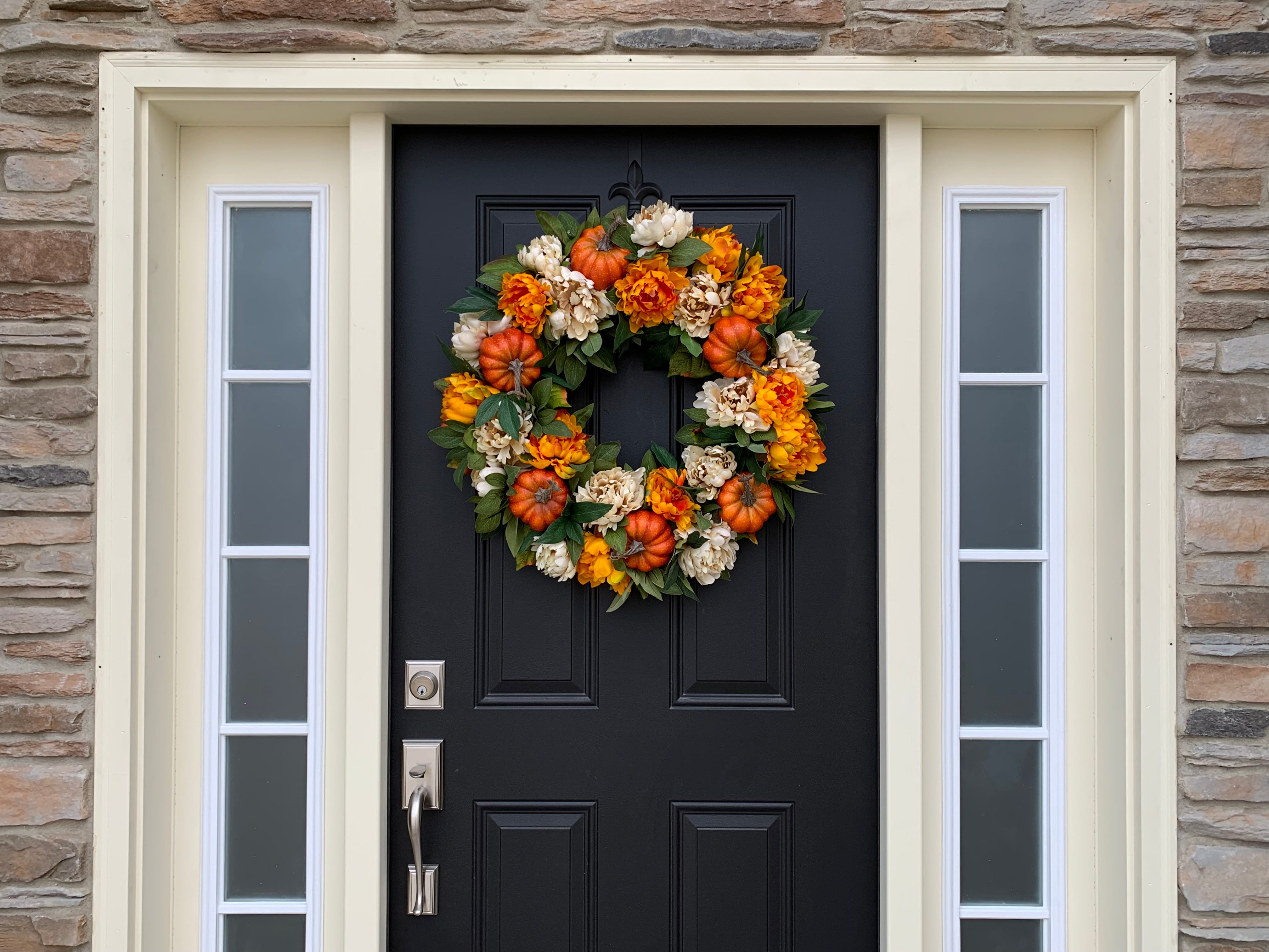 Autumn Orange Pumpkin and Peony Wreath