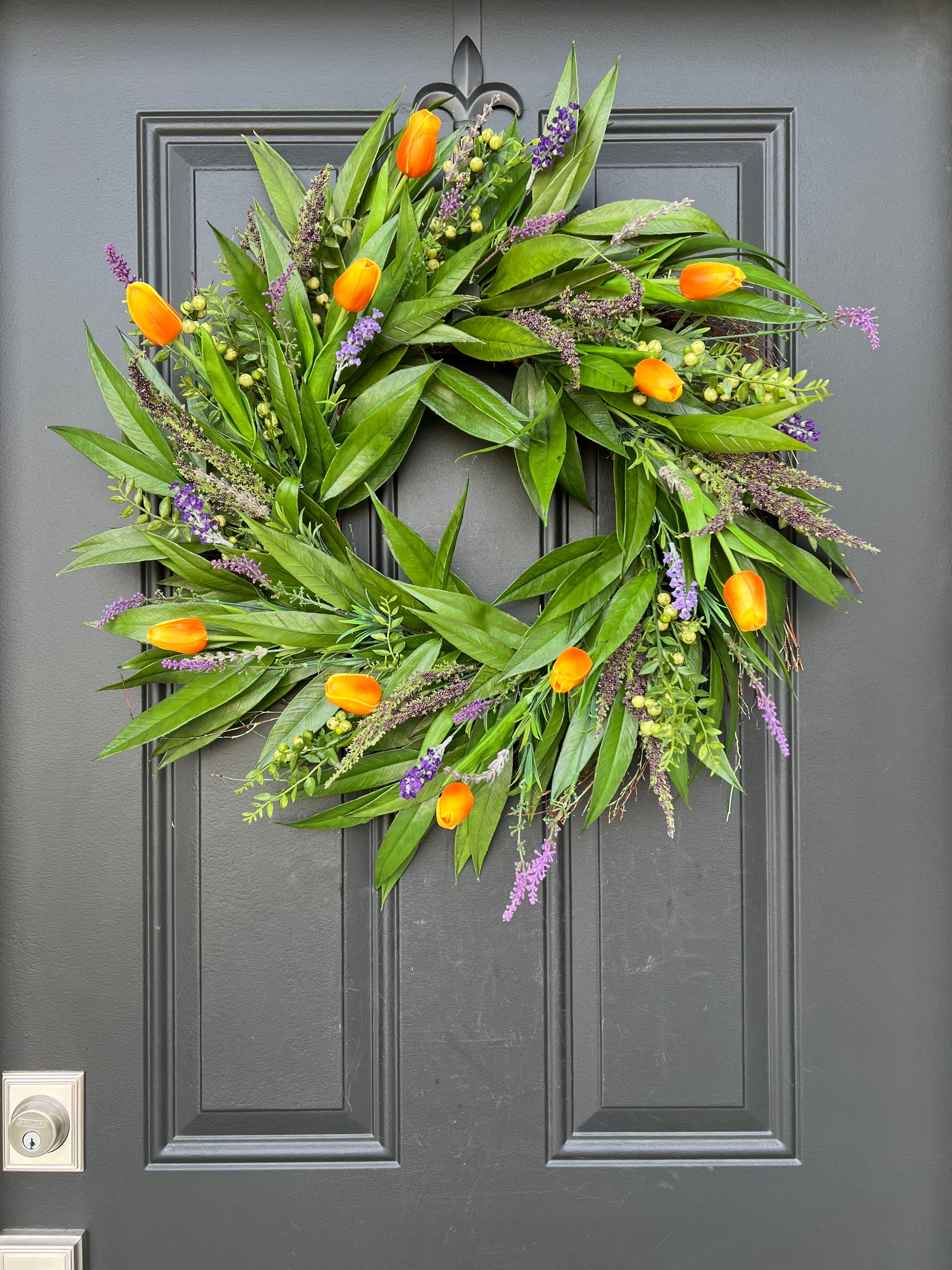 Spring Real Touch Tulip Wreath and Bay Leaf Greenery