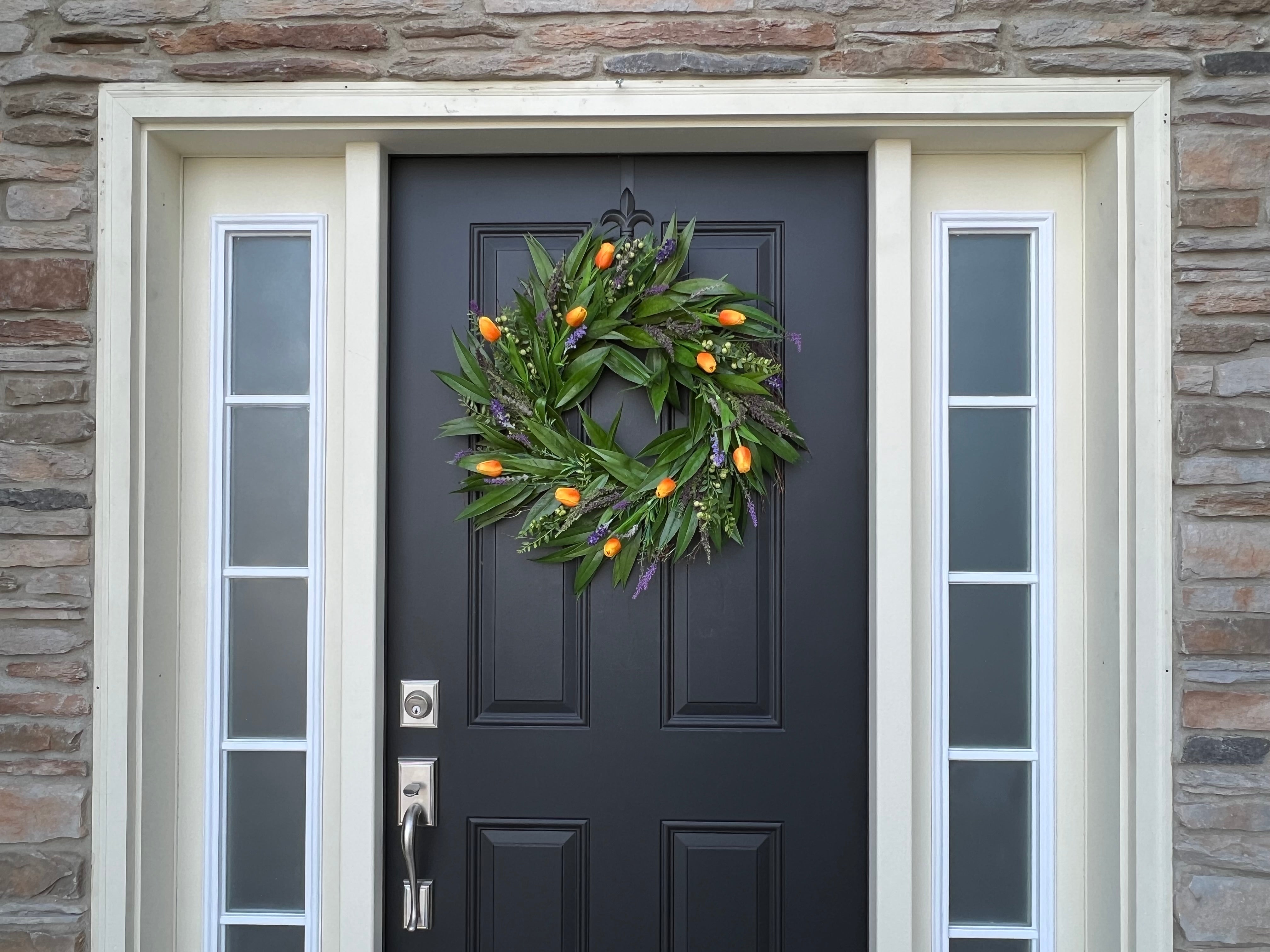 Spring Real Touch Tulip Wreath and Bay Leaf Greenery