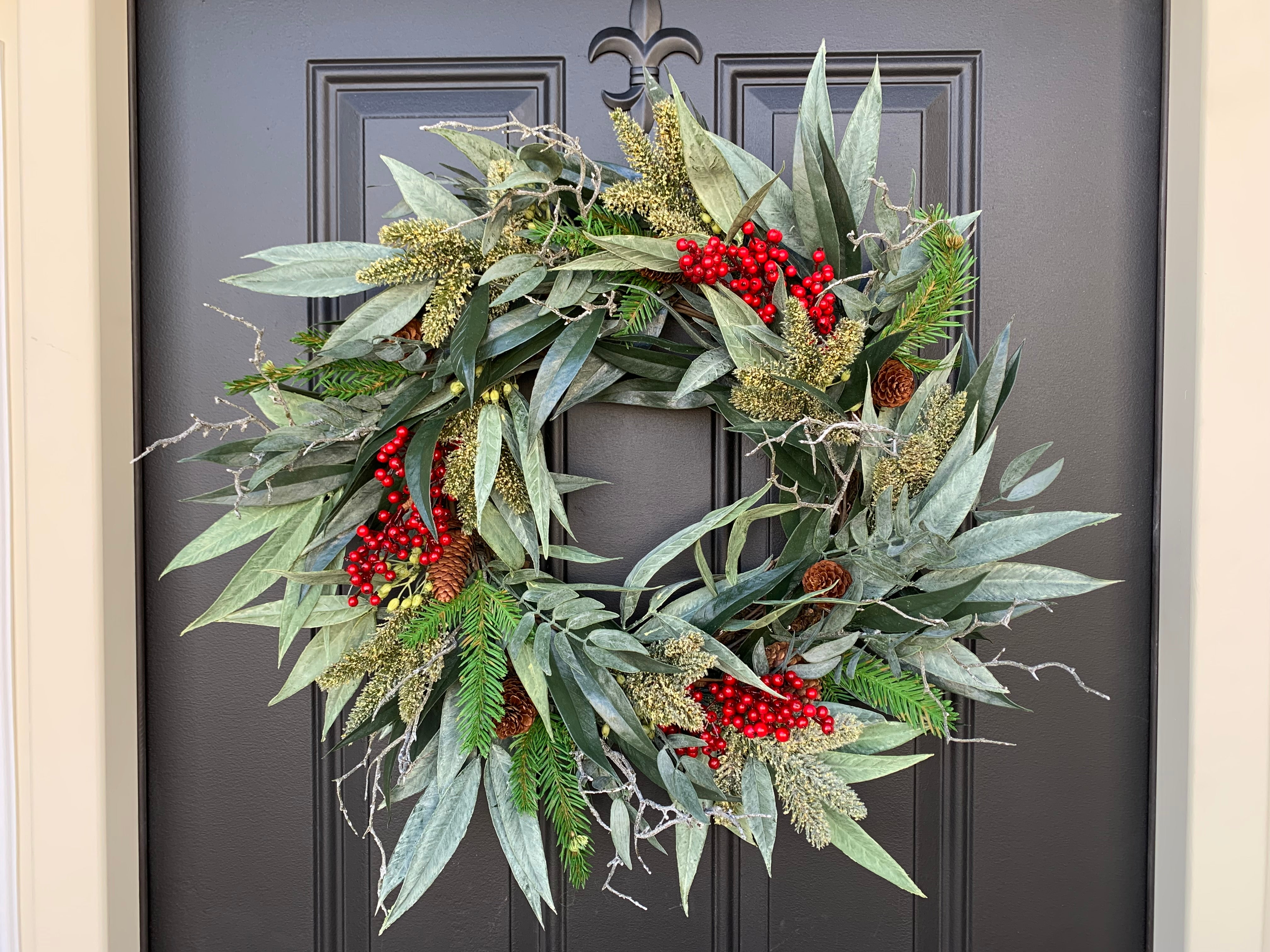 Christmas Window Wreaths, Mini Gold Bayleaf Wreath with Velvet Ribbon -  TwoInspireYou