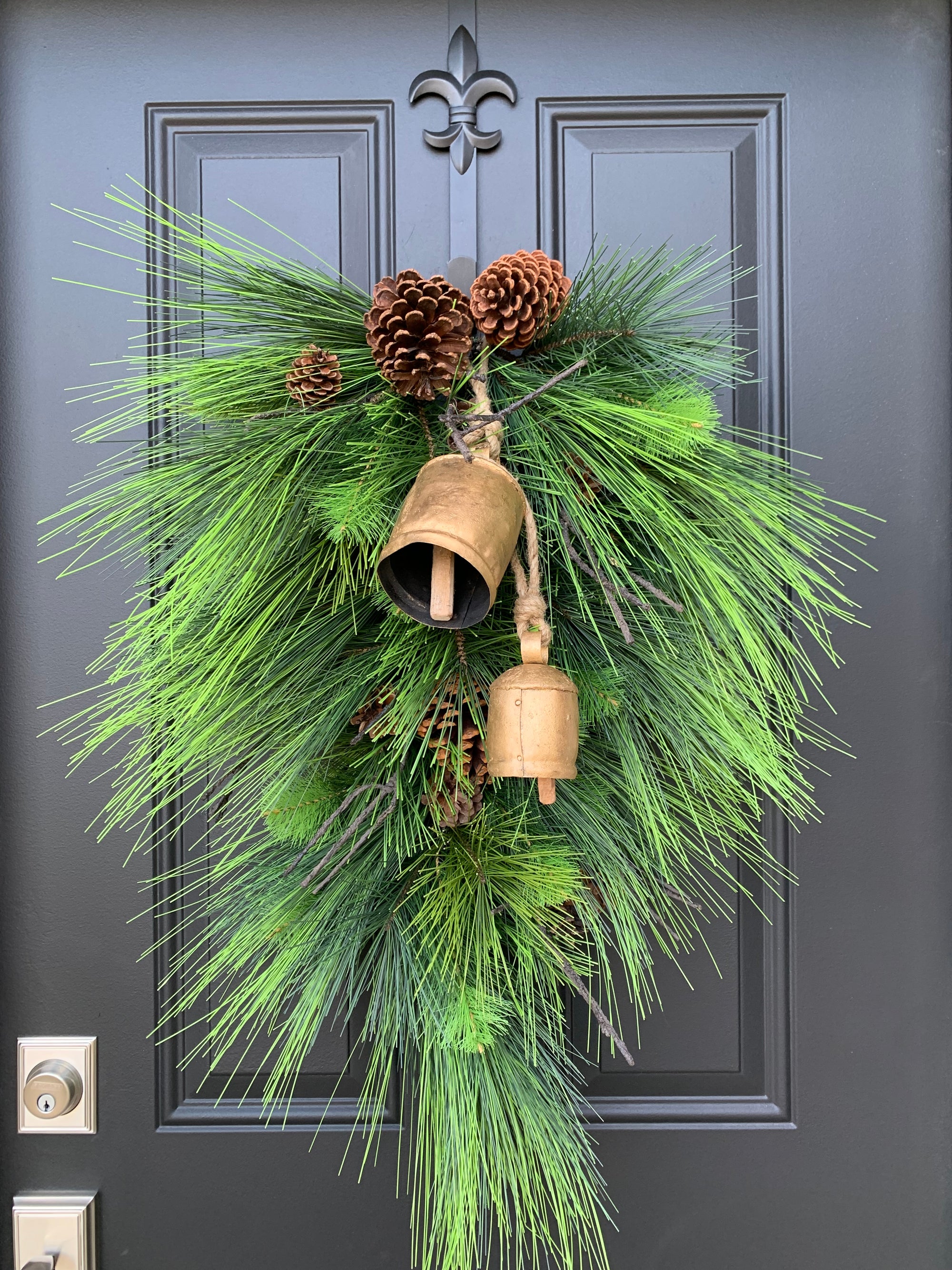 NEW Carol of the Bells Swag, Evergreen Pine Teardrop Door Swag Wreath
