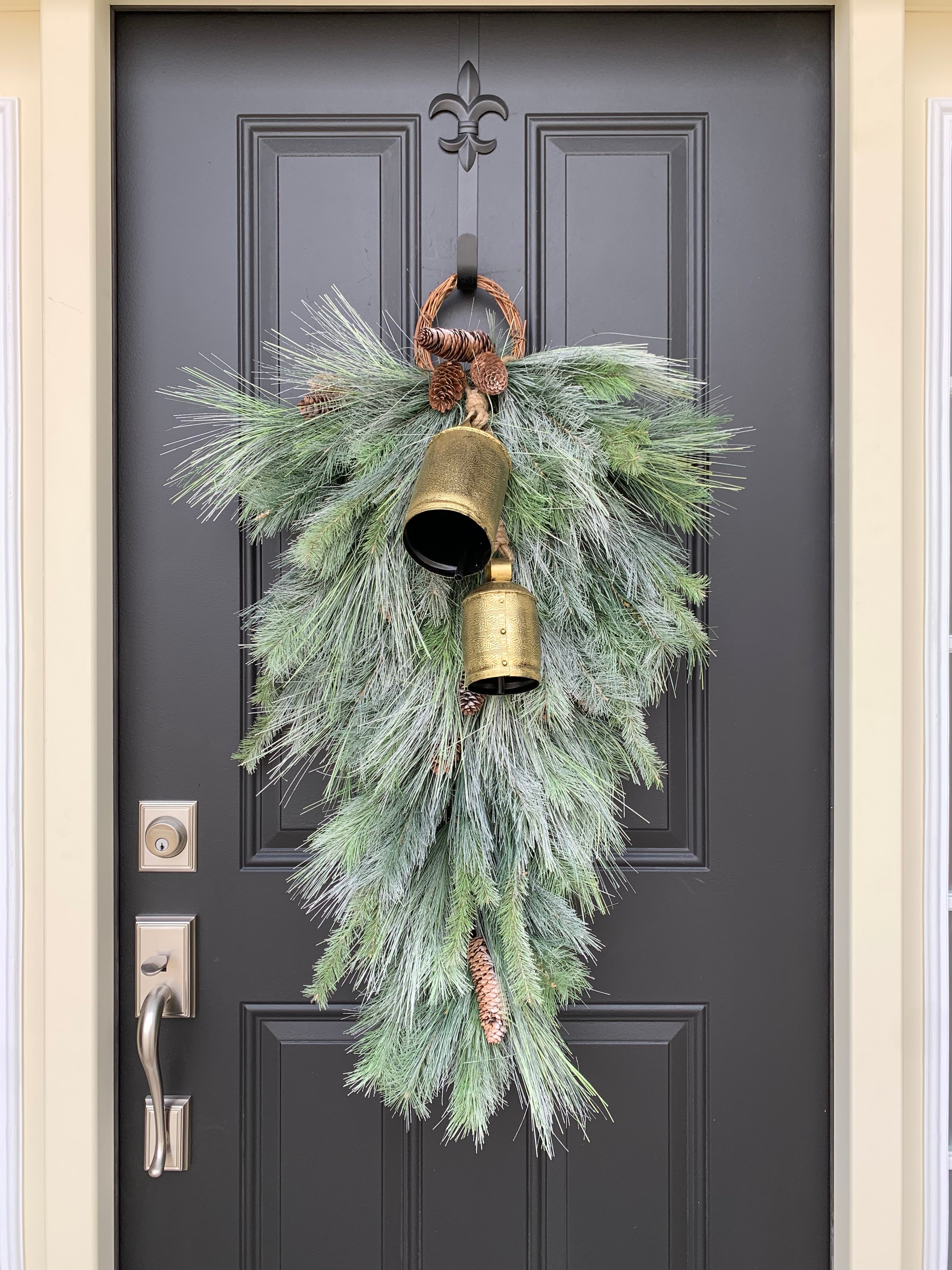 Snowy Pine Swag with Bells for Front Door