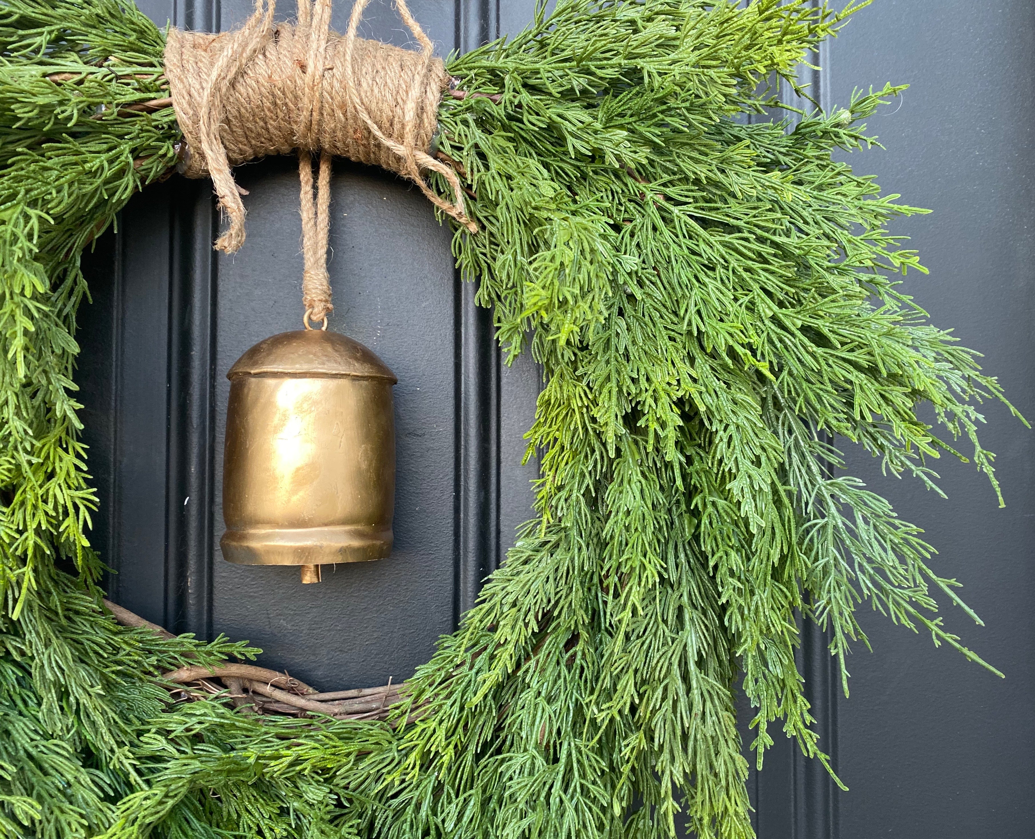 Top Seller! Juniper and Cedar Wreath with Gold Hanging Bell - TwoInspireYou