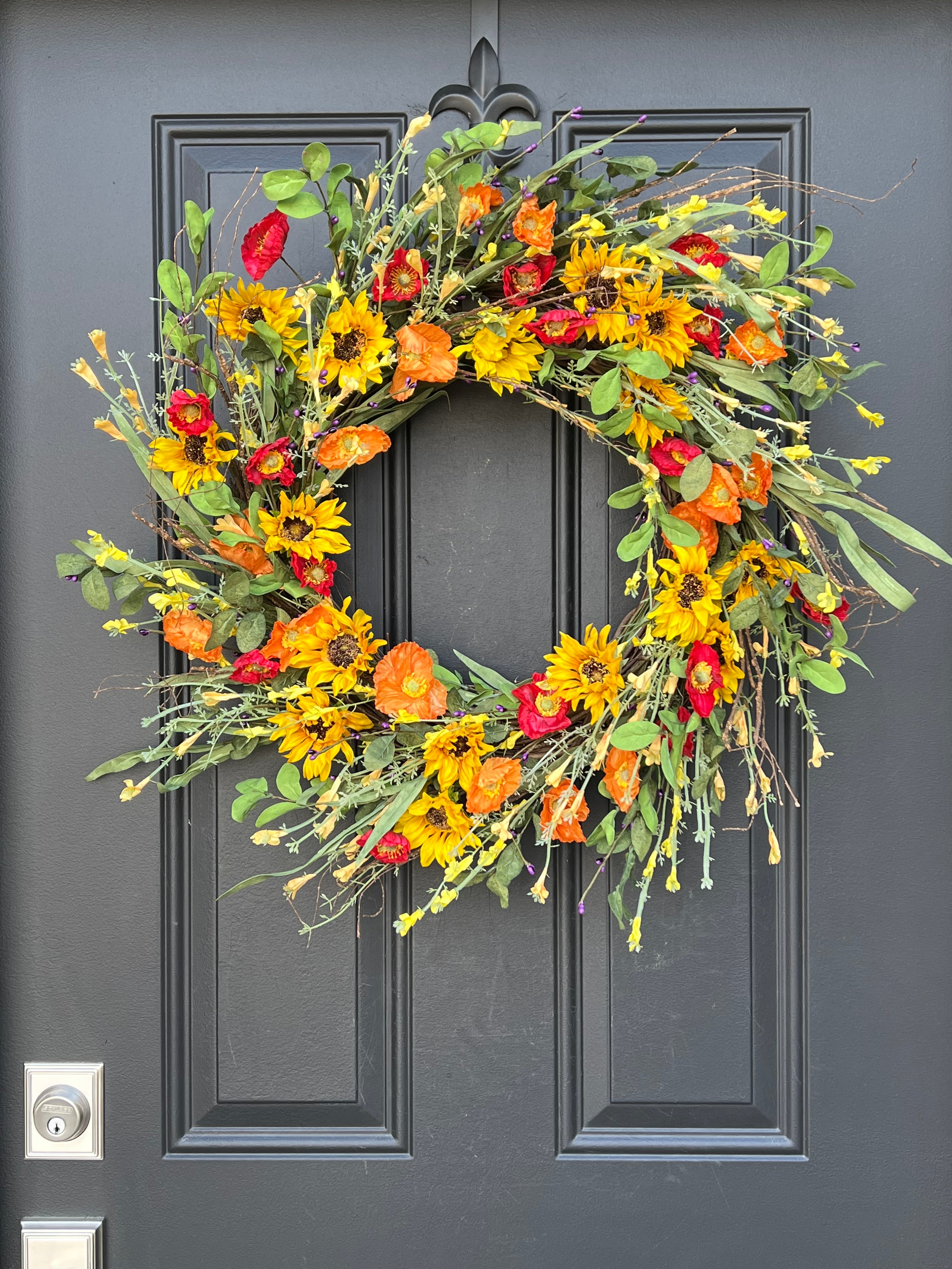 Summer Poppy and Sunflower Wreath