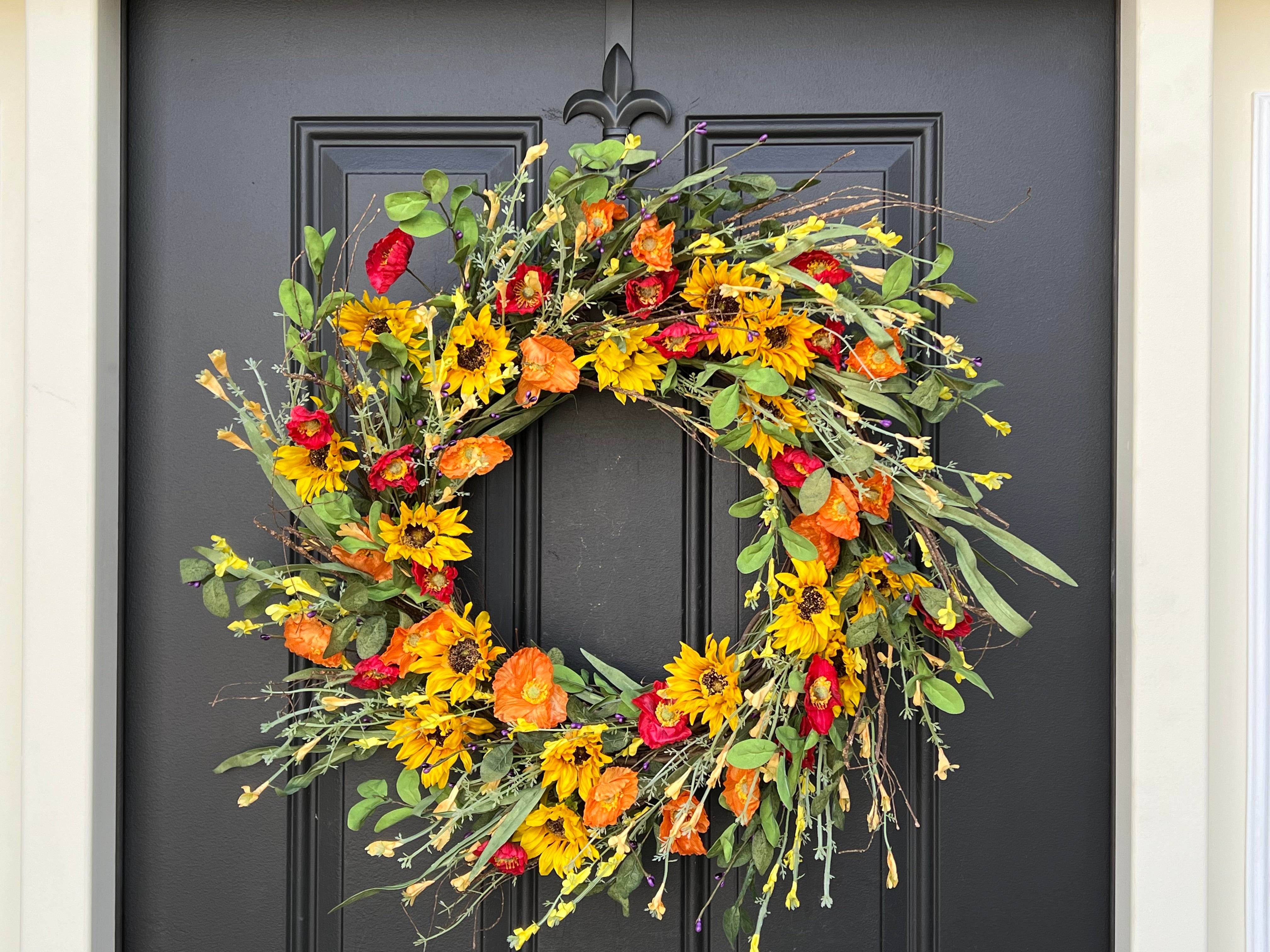 Summer Poppy and Sunflower Wreath