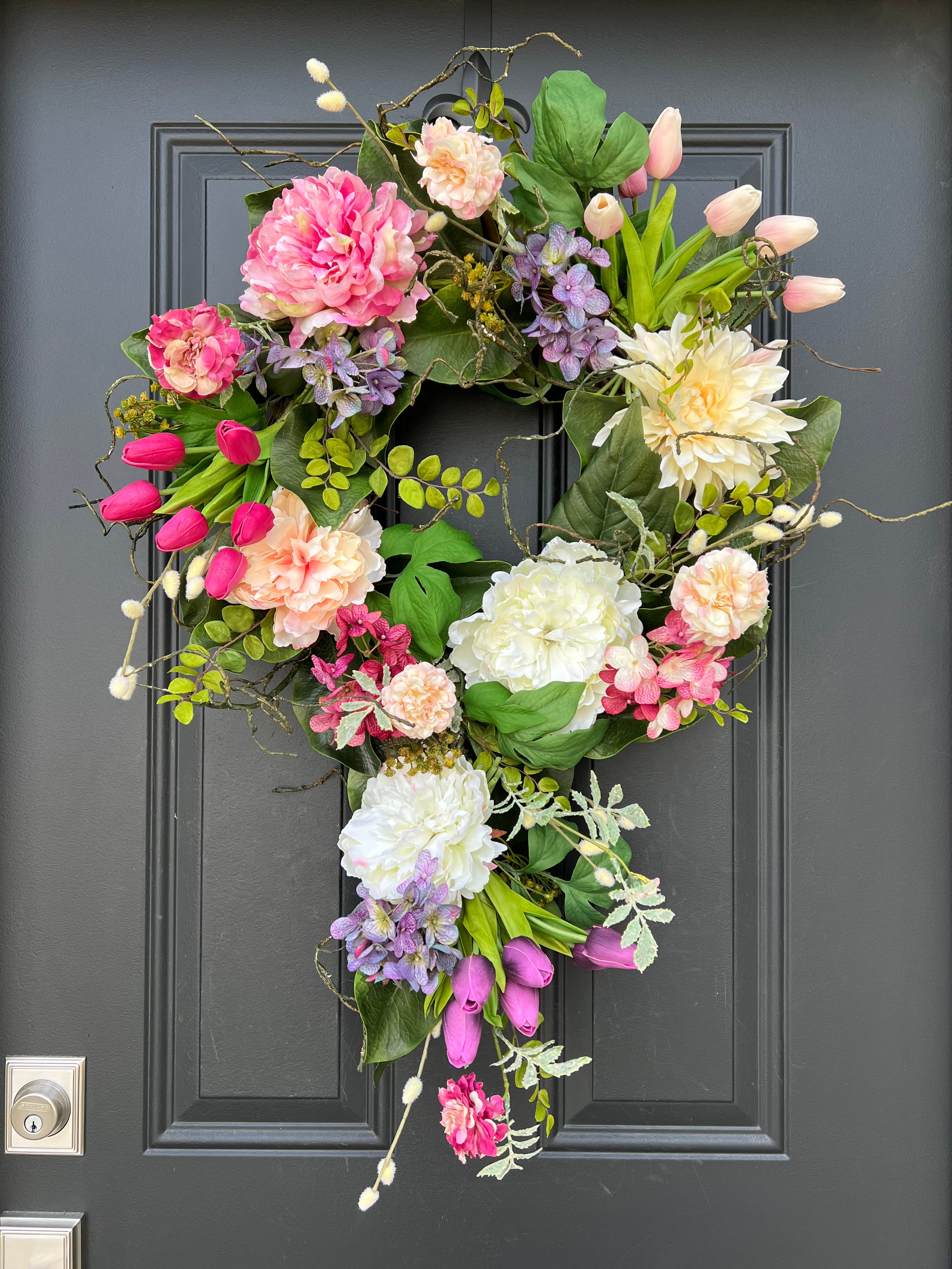 Cascading Tulip and Floral Spring Wreath