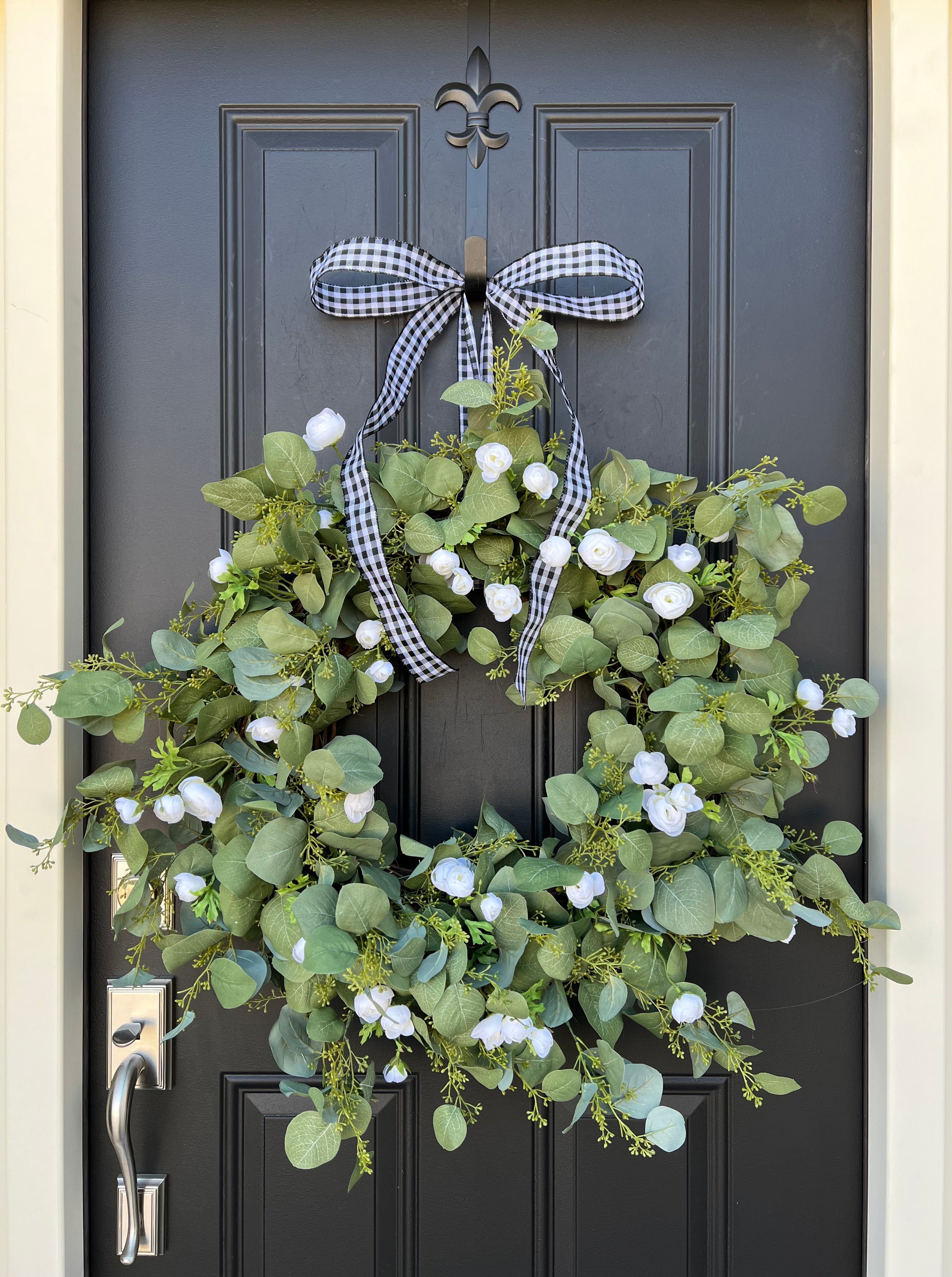 Spring Eucalyptus Wreath with White Flowers