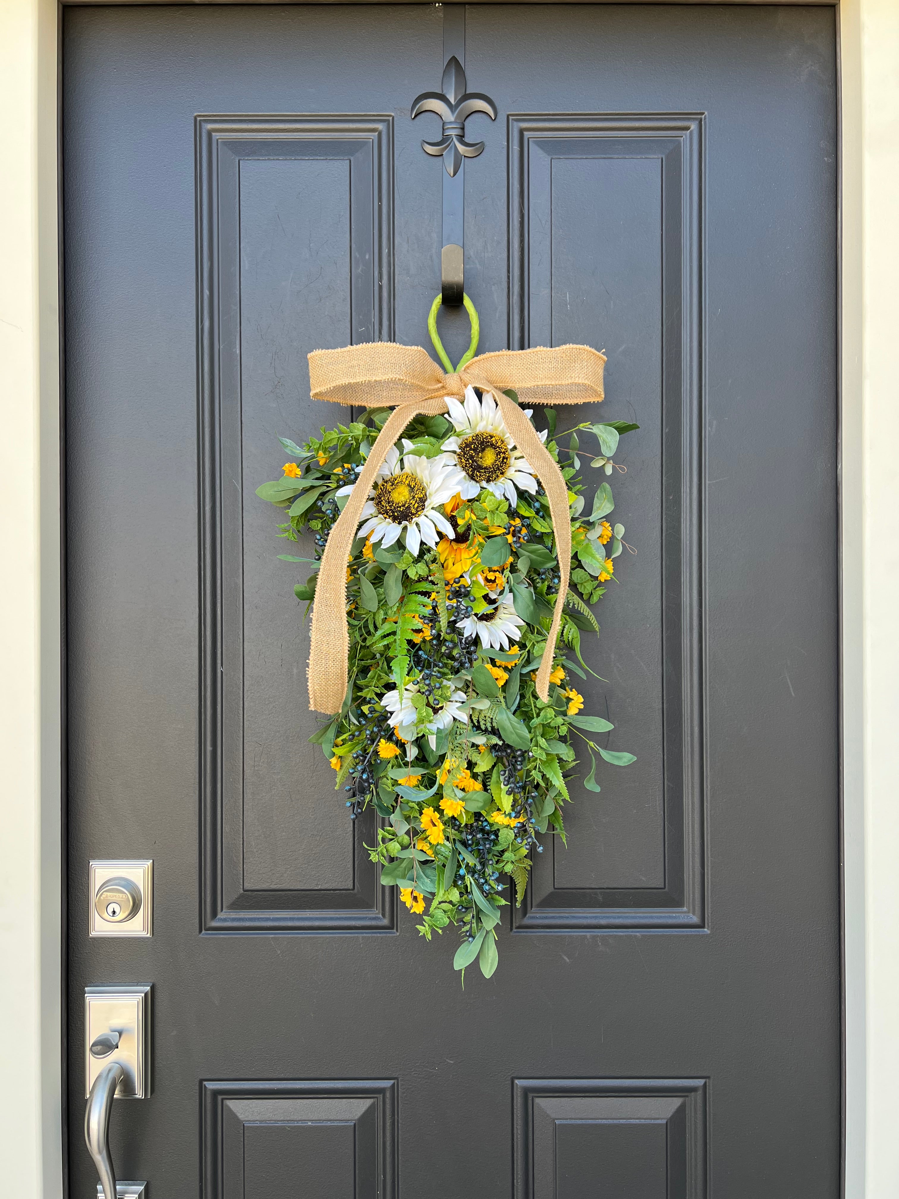 Sunflower and Blueberry Teardrop Wreath