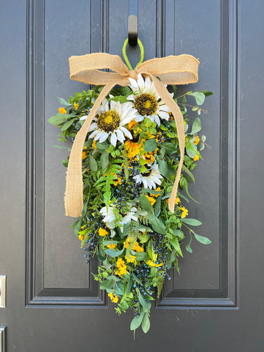 Sunflower and Blueberry Teardrop Wreath - TwoInspireYou