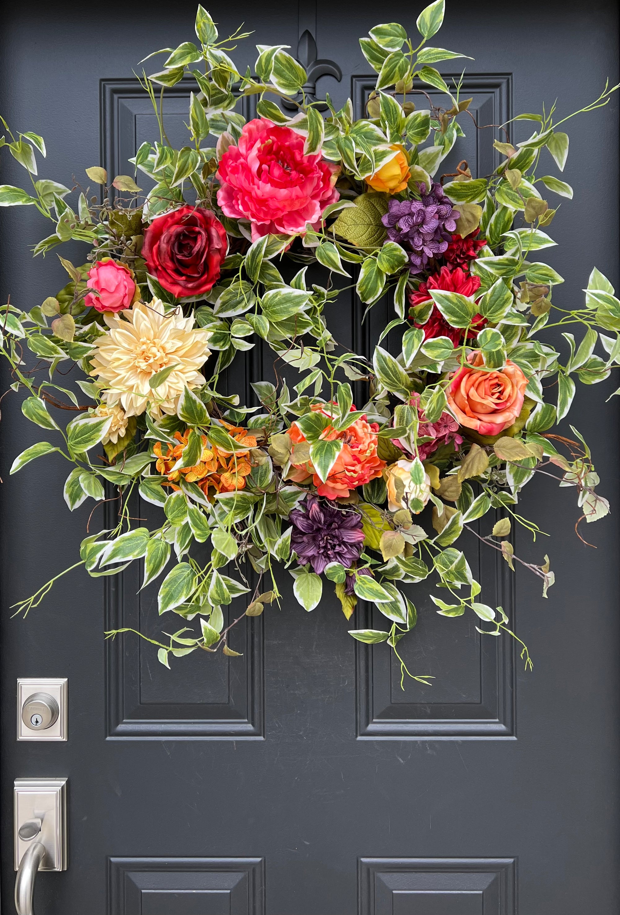 Summer Front Door Wreath with Bold Colored Flowers