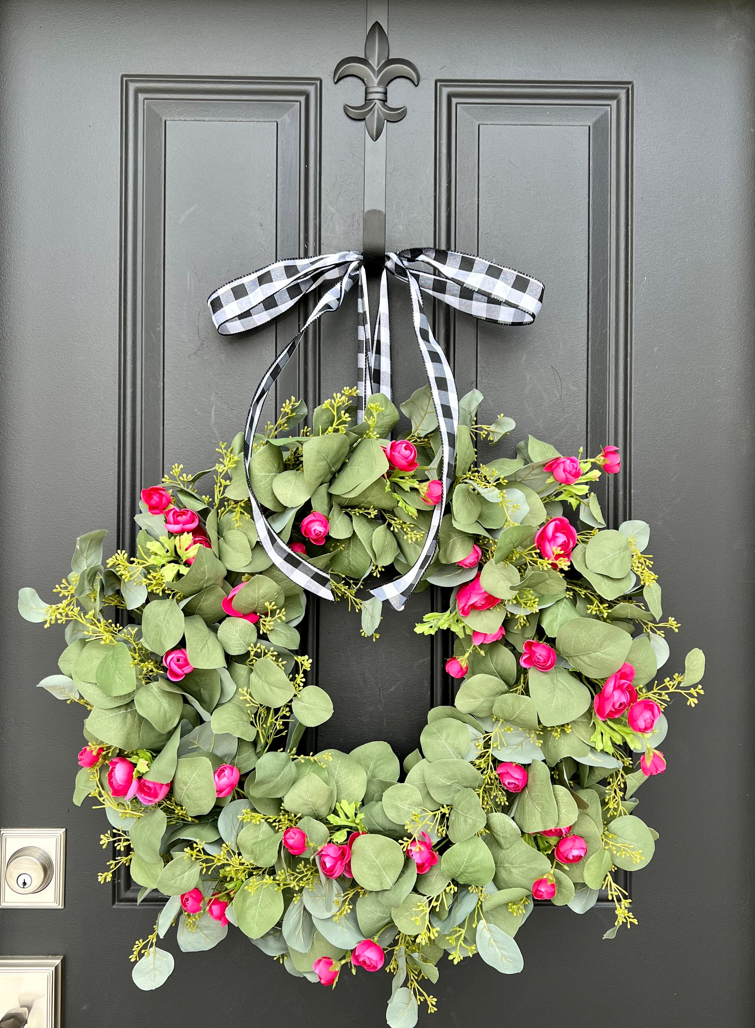 Eucalyptus and Hot Pink Flowers Wreath