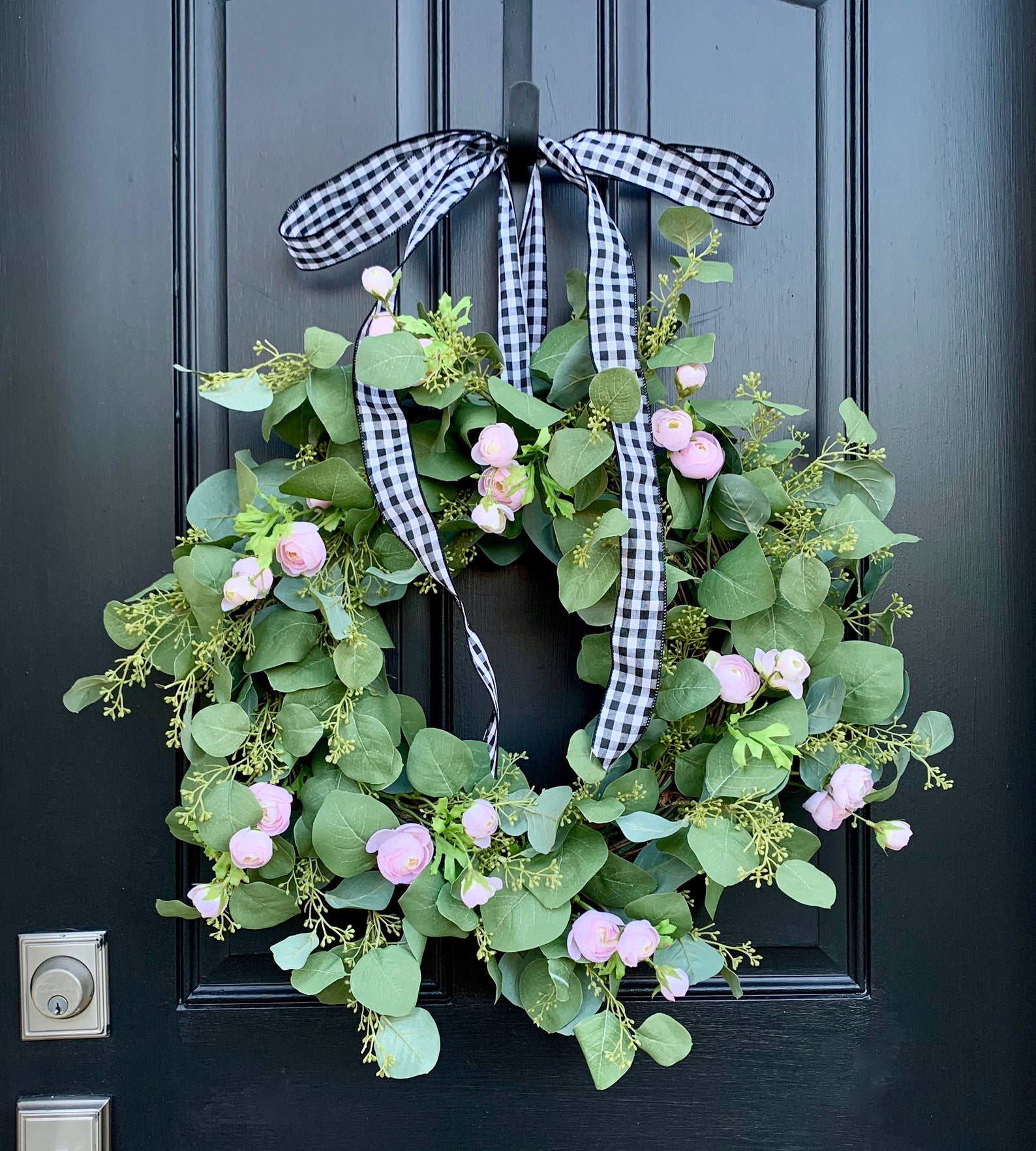 Spring Eucalyptus Wreath with Pink Ranunculus