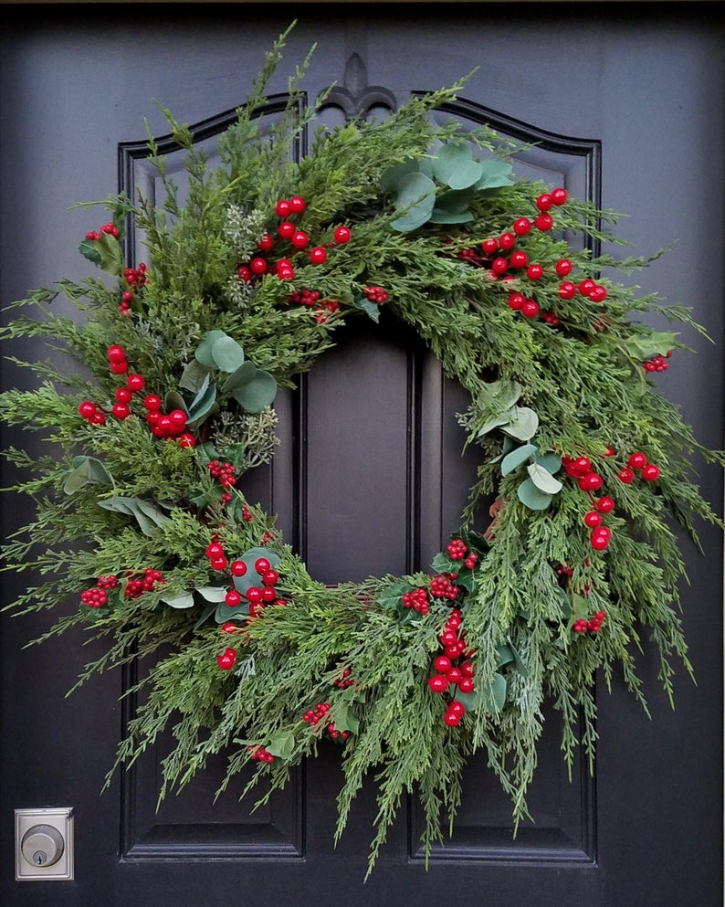 Pine and Eucalyptus Wreath with Red Berries