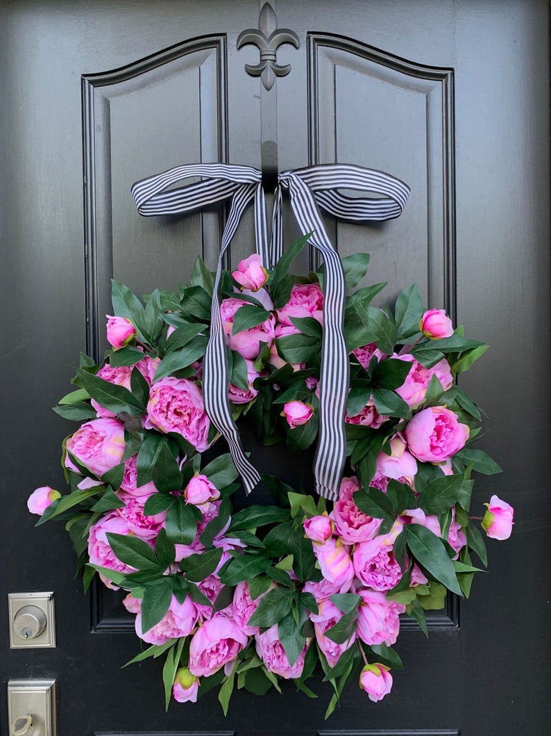 Hot Pink Peony Wreath for Front Door