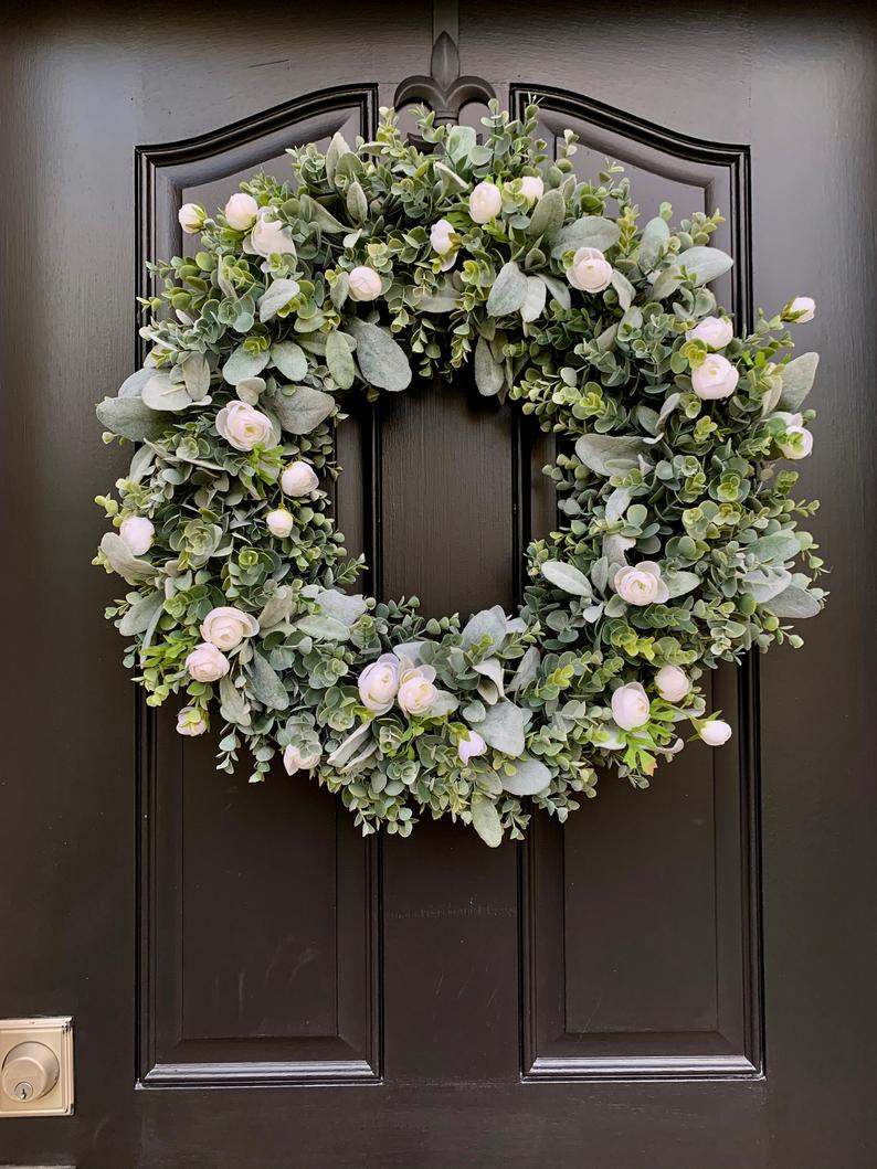 Eucalyptus and White Ranunculus Wreath