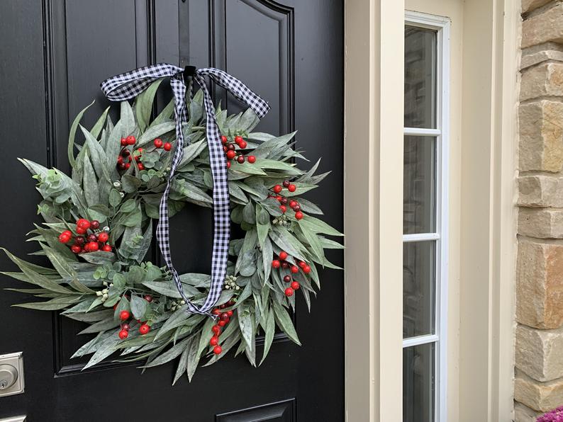 Christmas Bay Leaf Wreath with Red Berries