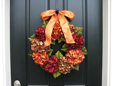Orange, Red, Chocolate Hydrangea Wreath - TwoInspireYou