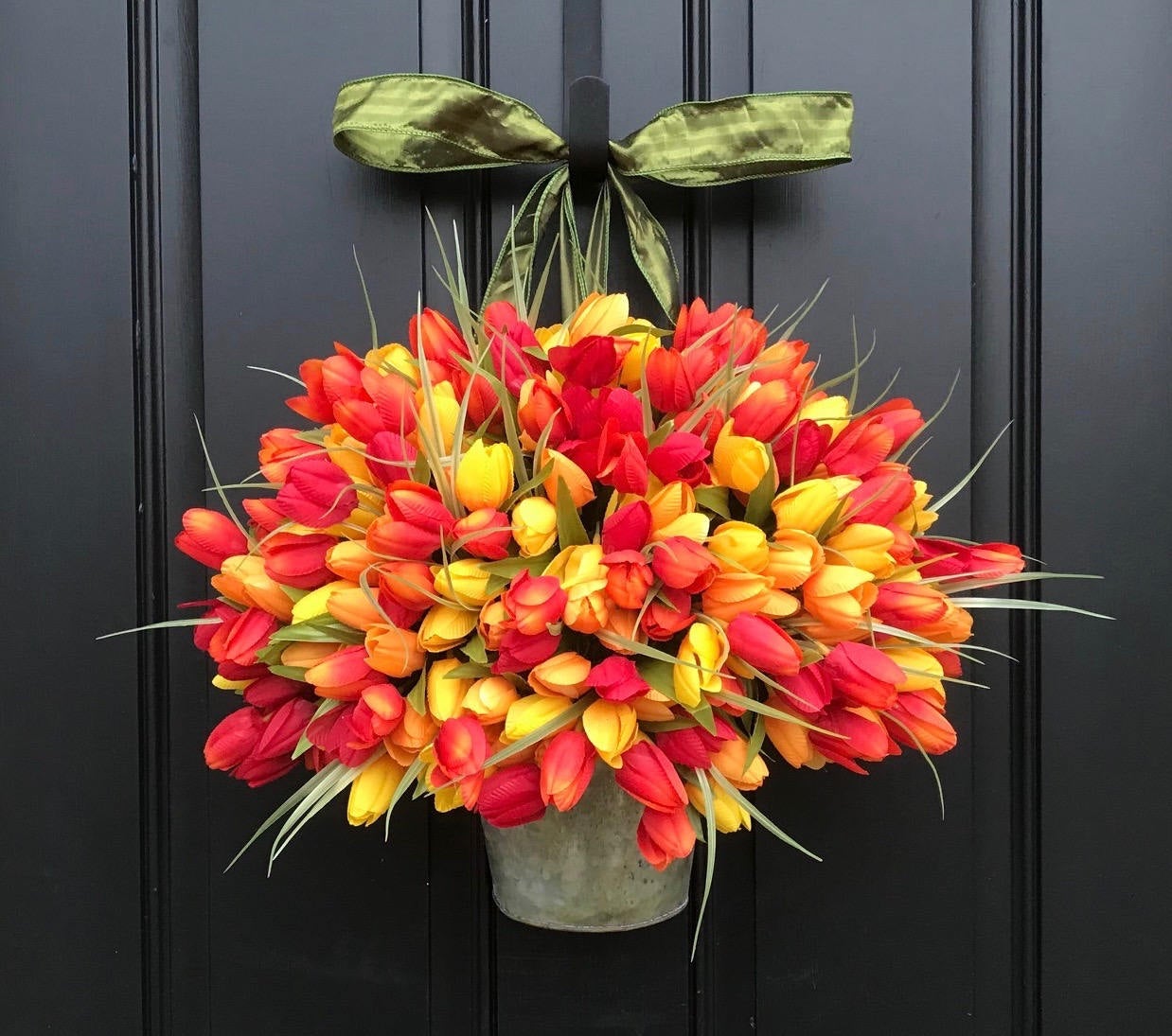 Vibrant Cottage Chic Tulip Bucket Wreath - TwoInspireYou