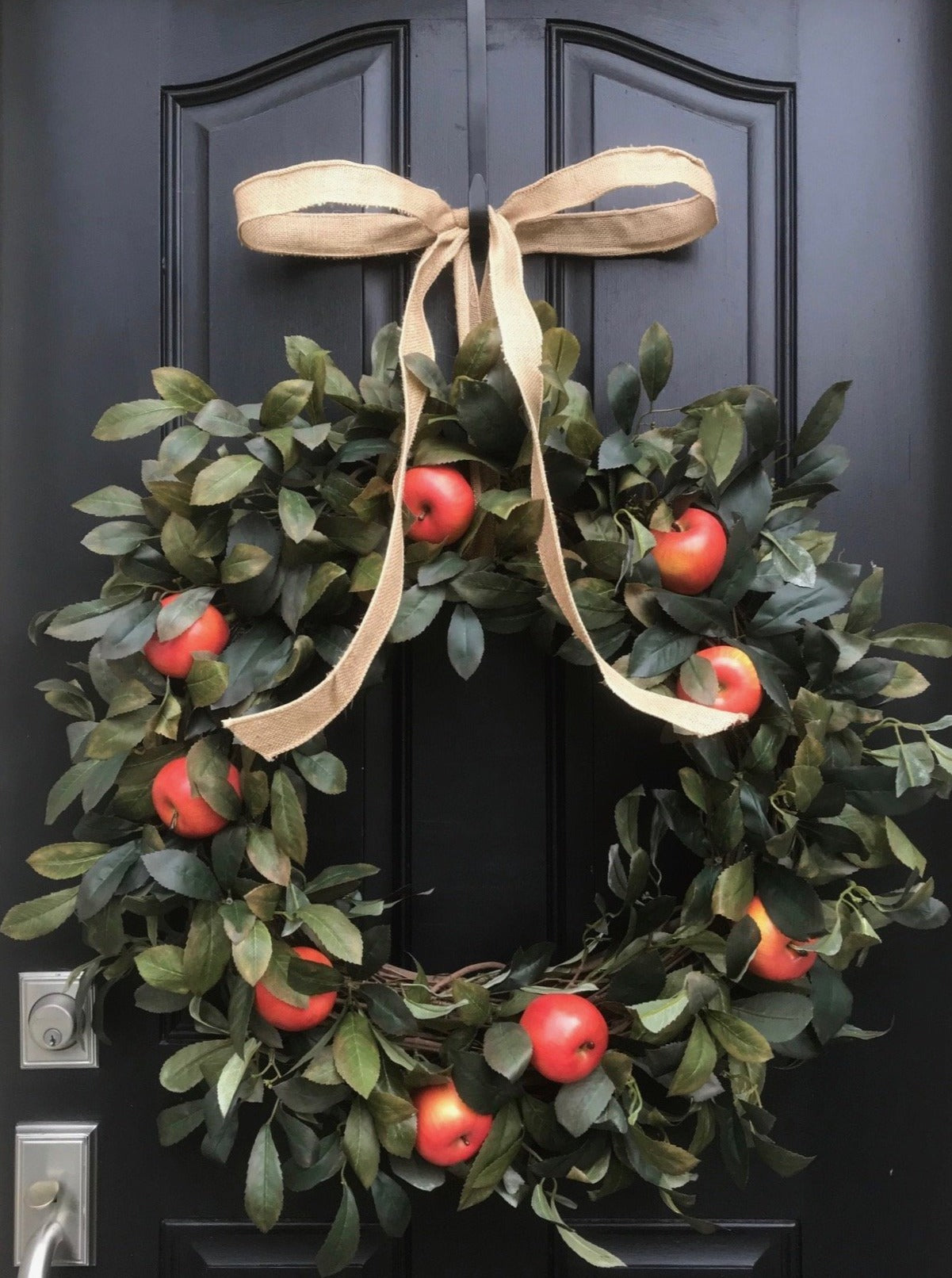 Apple wreath with burlap ribbon