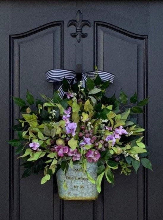 Purple Pansy and Fig Bucket Wreath