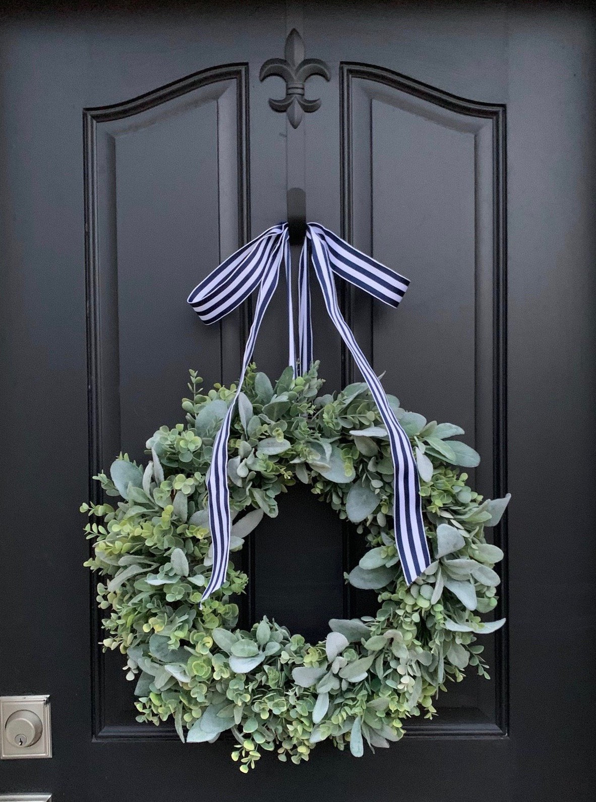 Lamb's Ear and Eucalyptus Wreath with ribbon