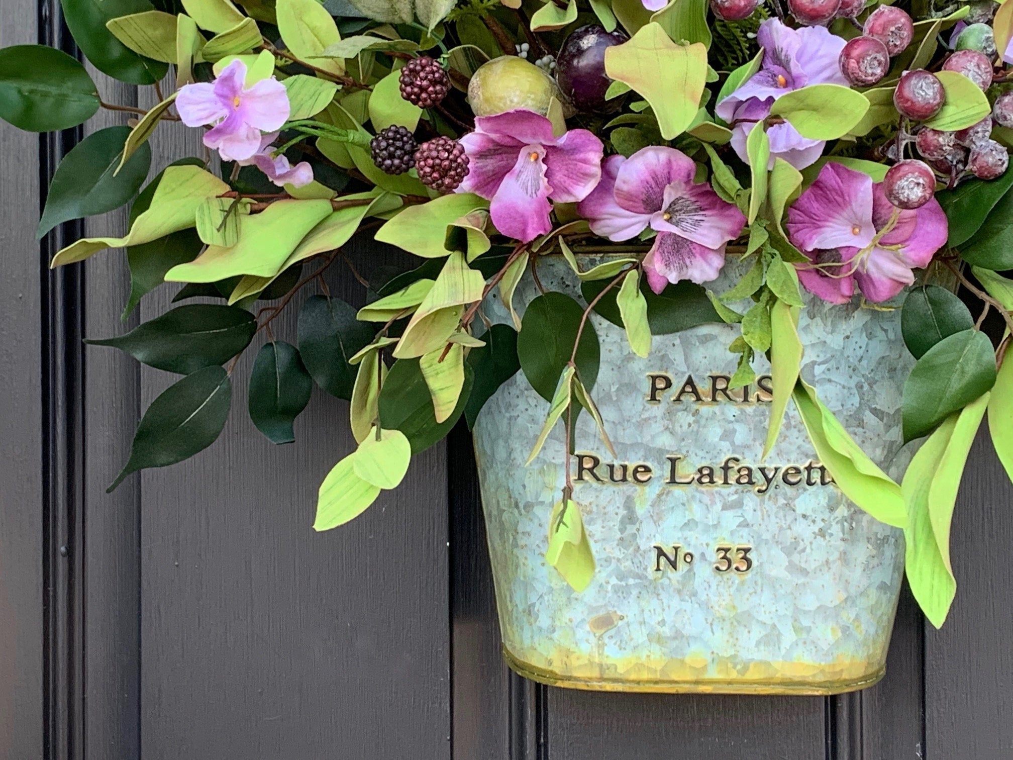 Purple Pansy Bucket Wreath - TwoInspireYou