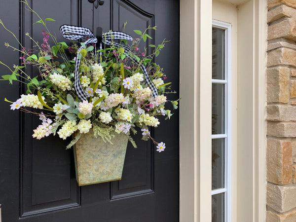 Cream Hyacinth Farmhouse Galvanized Bucket Wreath - TwoInspireYou