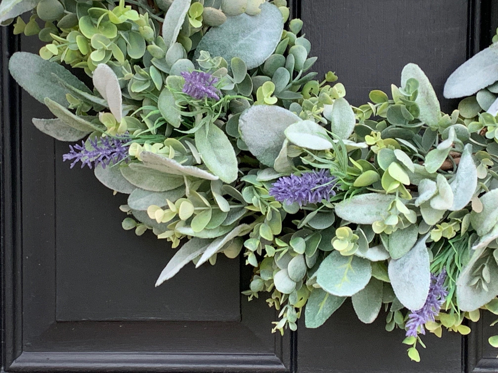 lavender and eucalyptus flower arrangement Farmhouse Eucalyptus and Lavender Wreath 28" / Black & White Stripe