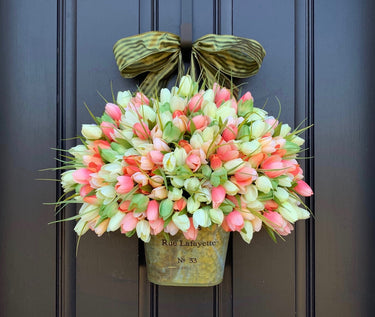 Farmhouse Tulip Bucket Wreath - TwoInspireYou