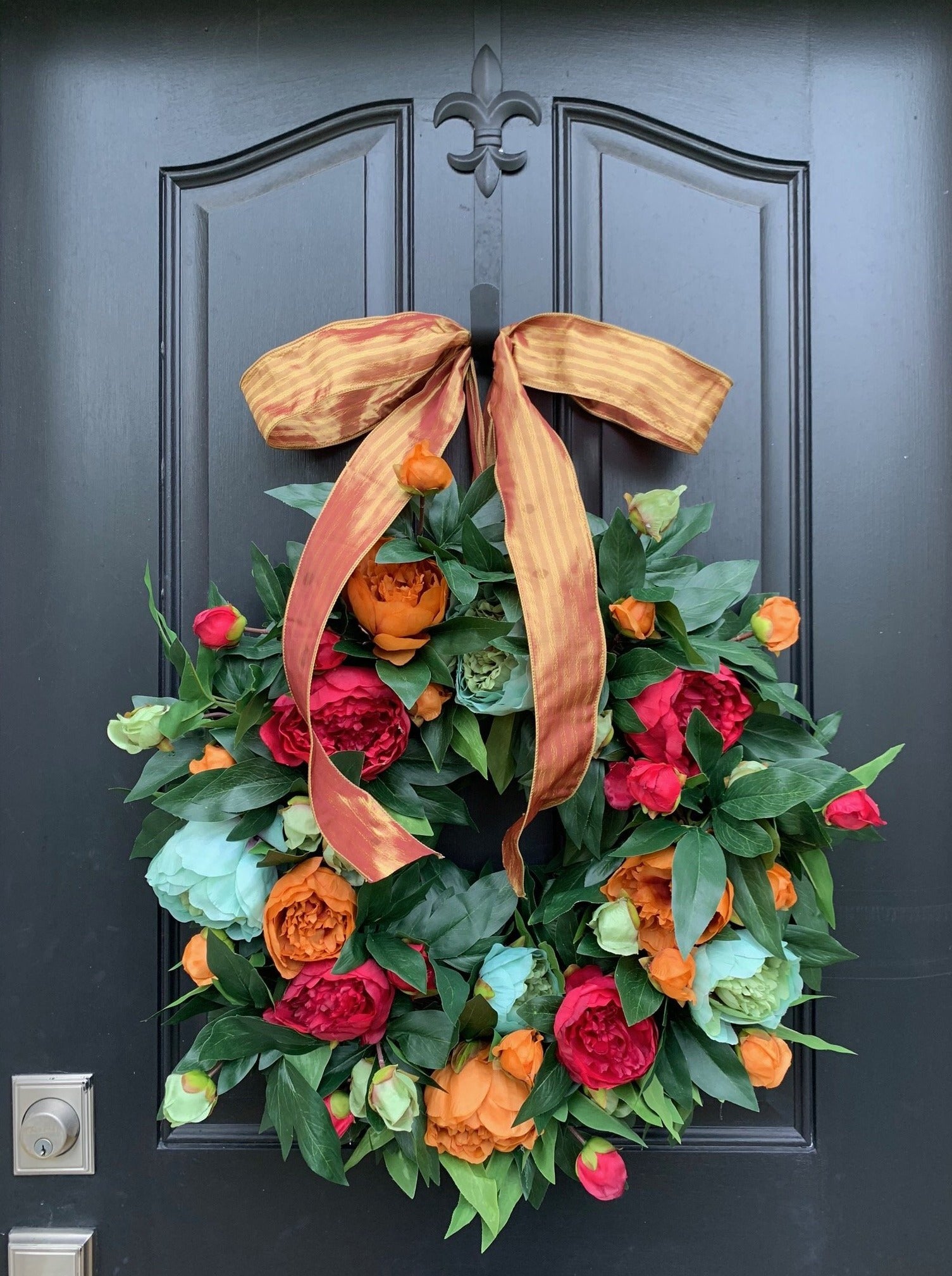 Unique and Colorful Peony Wreath for Front Door