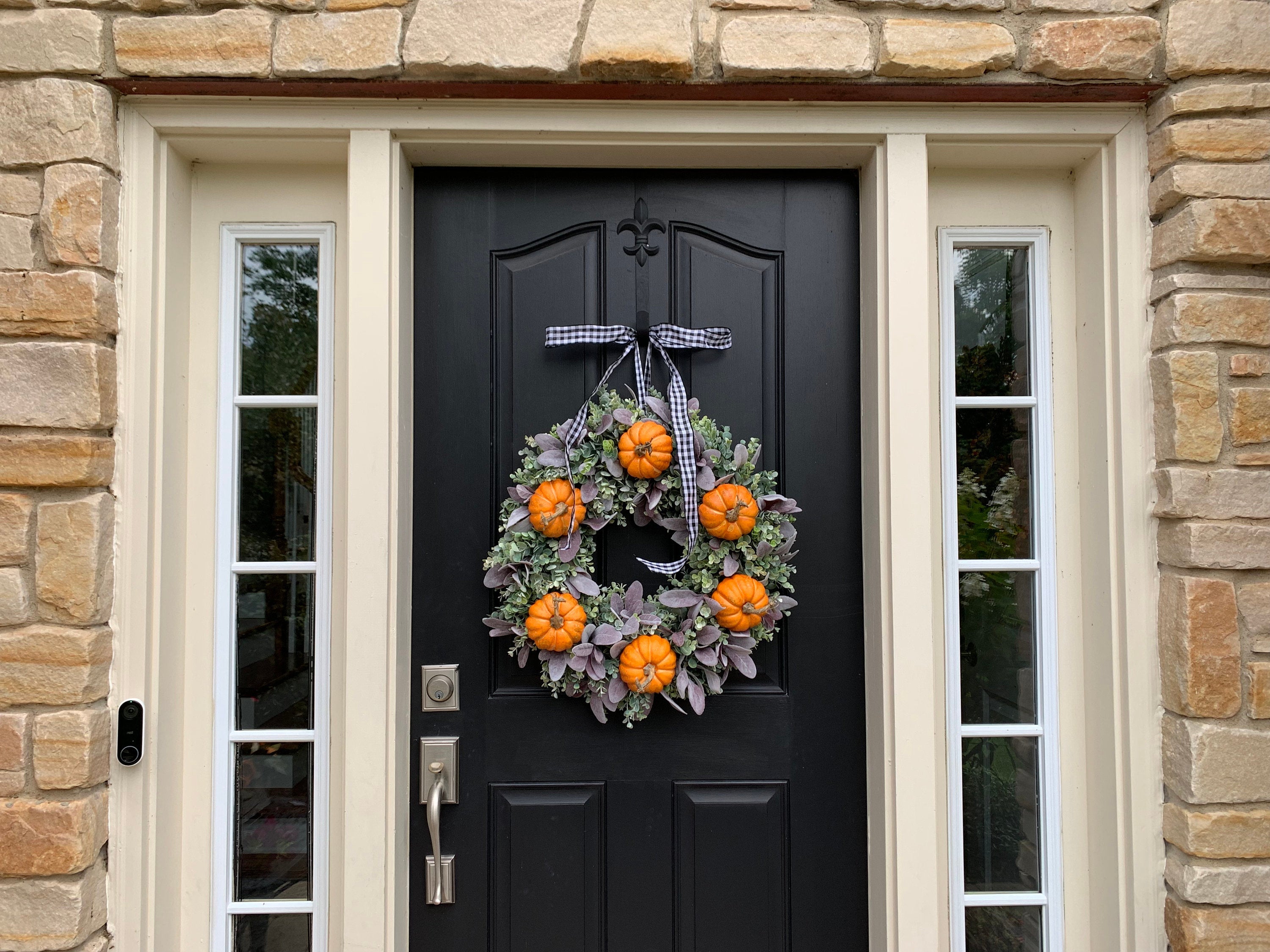 Fall Lamb's Ear and Pumpkin Wreath - TwoInspireYou