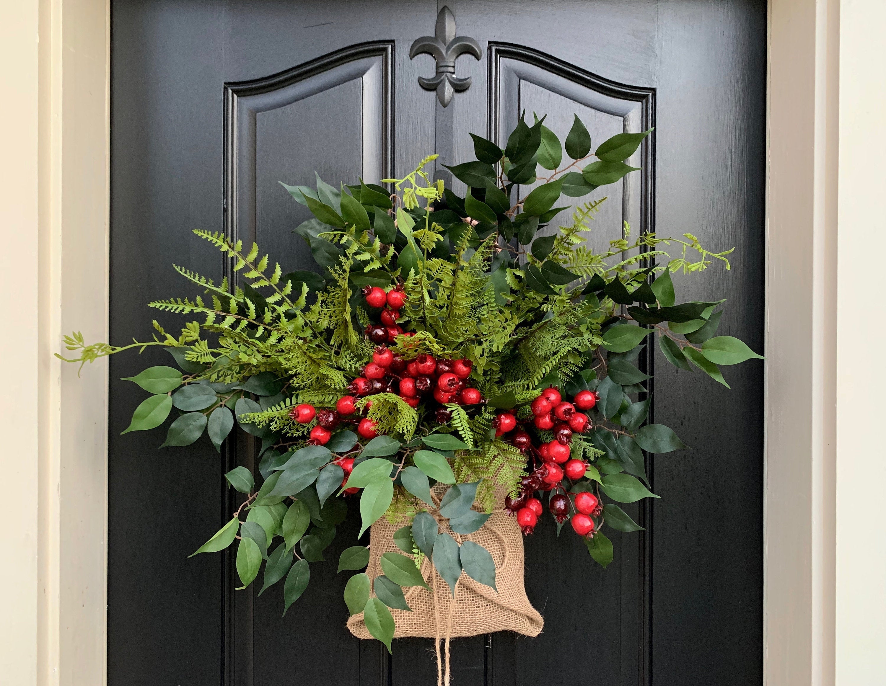 Burlap-Wrapped Winter Door Bouquet - TwoInspireYou